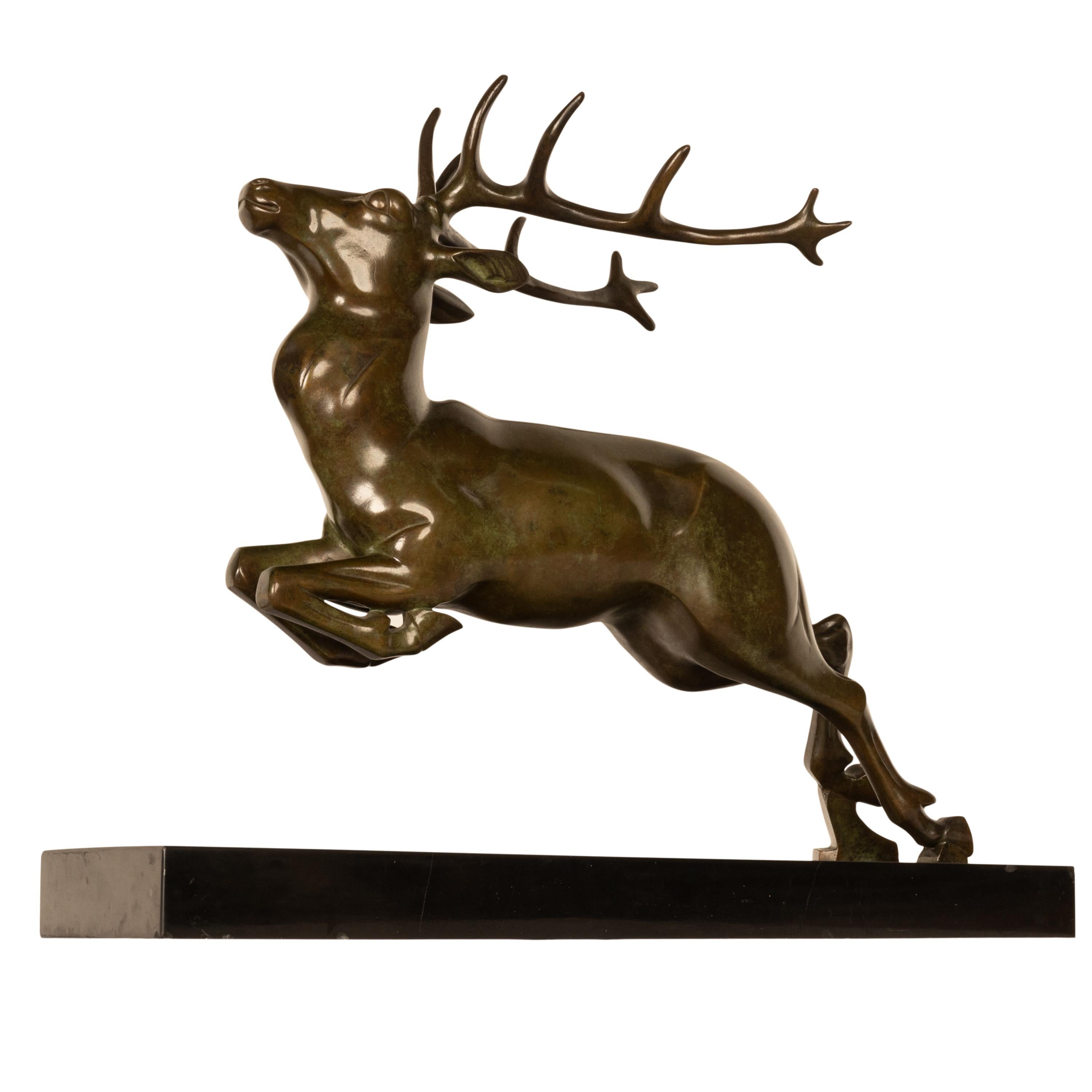 A fine & large antique French Art Deco Bronze leaping stag sculpture/statue, by Georges H. Laurent (1880-1940), circa 1925.
Georges H. Laurent was known for his animal subjects and this bronze is a striking example of his finest work, the bronze