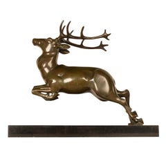Antique French Art deco Leaping Stag Bronze Statue Sculpture Bronze marble 1925