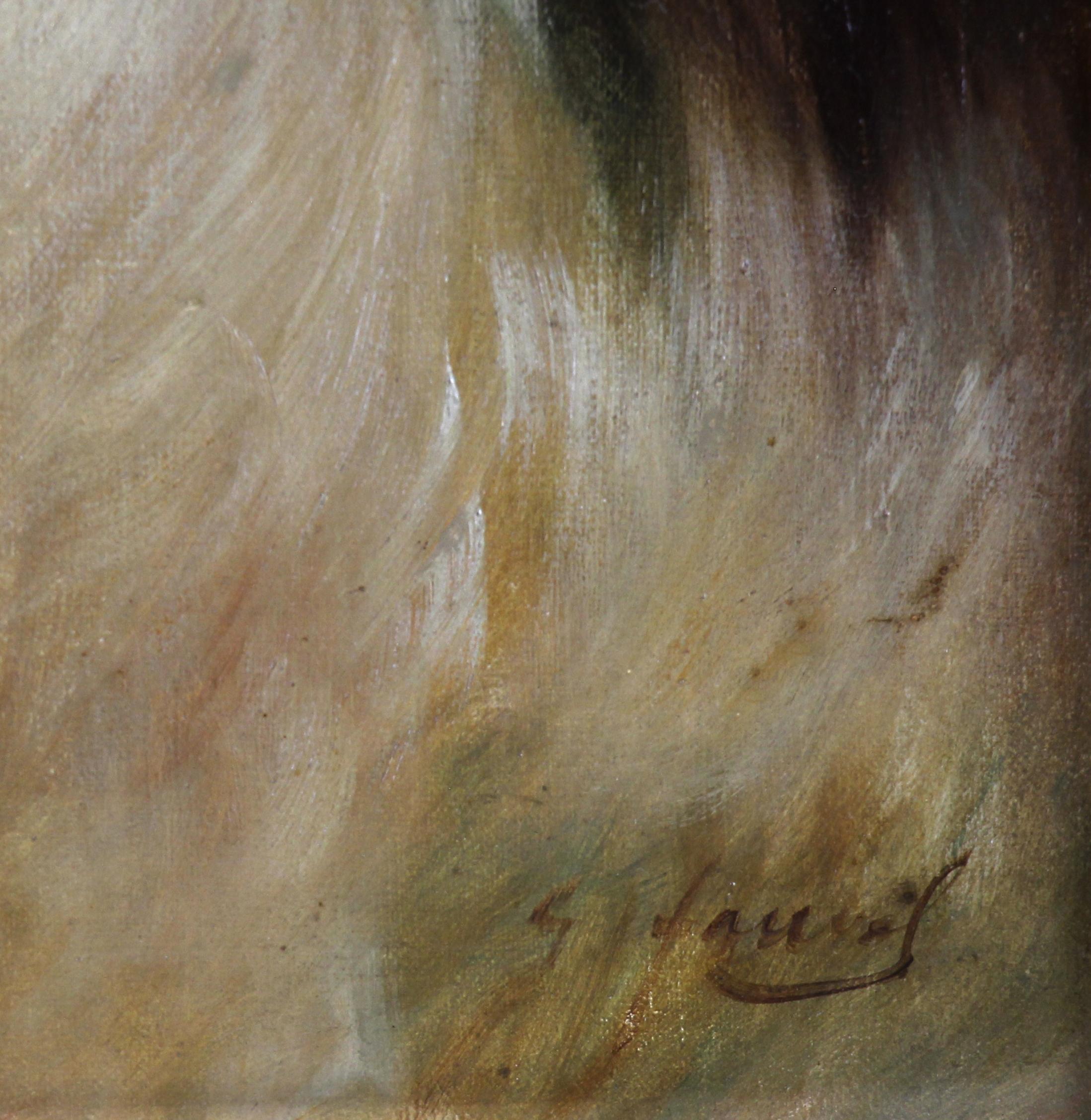 Peinture à l'huile représentant des chiens de chasse 