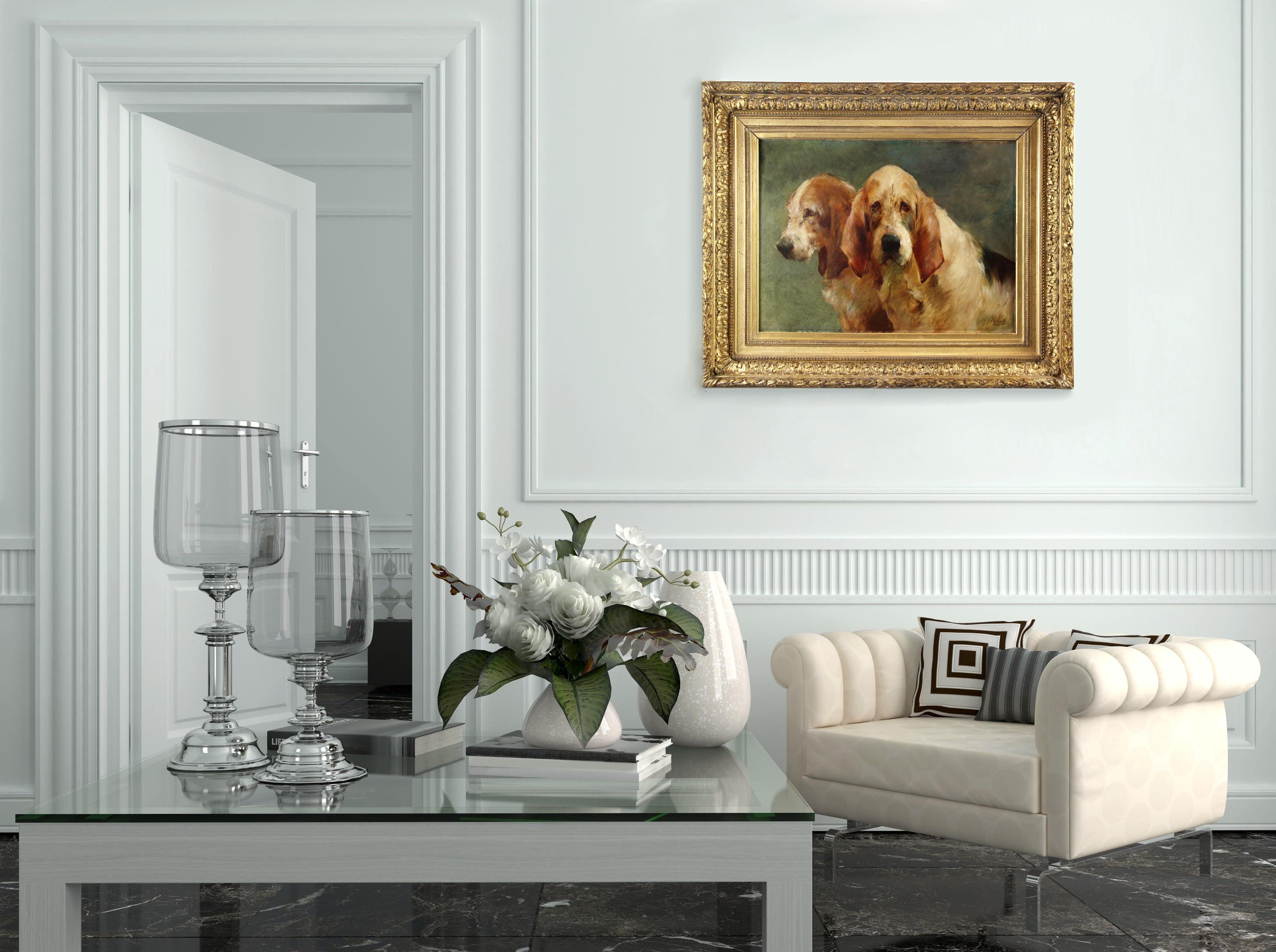 Peinture à l'huile sur toile, Chiens de chasse par George Hunt Fauvel en vente 1