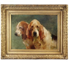 Óleo francés sobre lienzo, Perros de caza de Georges Henri Fauvel
