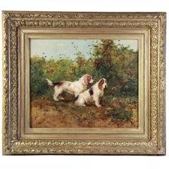 Georges Henri Fauvel Signed french Oil Painting of Hunting Dogs 1930