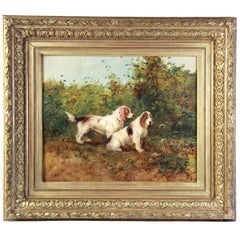 Vintage Oil Painting On Canvas, Hunting Dogs Basset Griffon Vendéen
