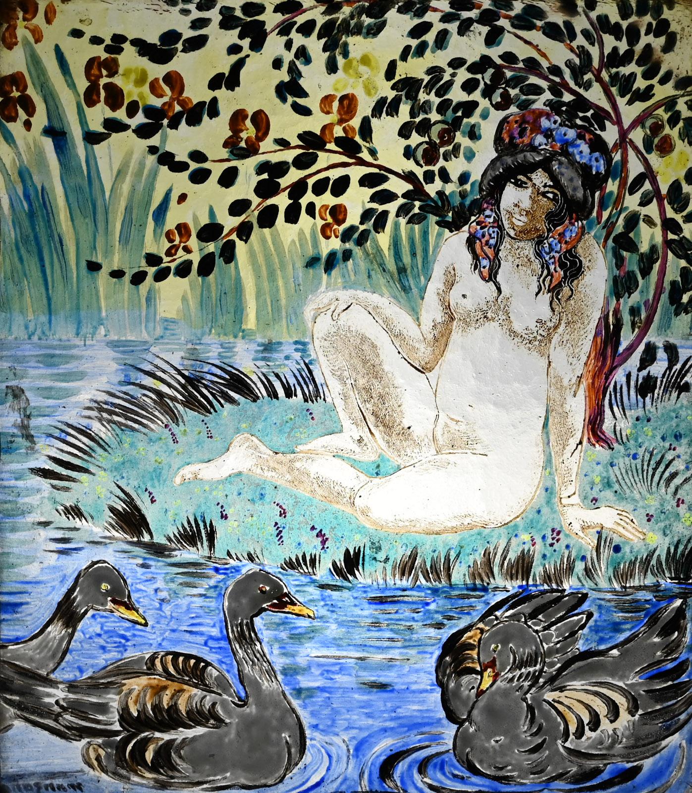 Georges MANZANA PISSARRO (1871-1961)
La baigneuse
Circa : 1902

Stained glass, pintura sobre vidrio y aro de plomo
Formato de la obra: 26 x 23 cm
Firmado al pie

Procedencia: Familia del artista. (colección familiar)
Exposición: 