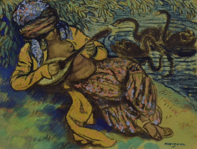 Georges Henri Manzana Pissarro Figurative Art - L’Orientale à la Mandoline by GEORGES MANZANA PISSARRO - Orientalist art
