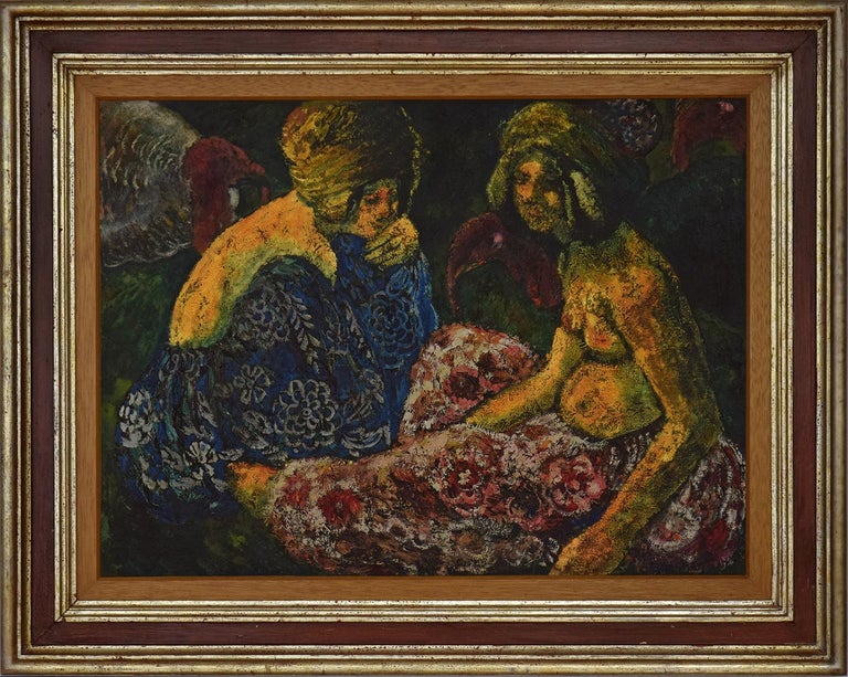 Scène Orientaliste, Deux Femmes Assises et Dindons by Georges Manzana Pissarro - Painting by Georges Henri Manzana Pissarro