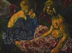 Scne Orientaliste, Deux Femmes Assises et Dindons de Georges Manzana Pissarro