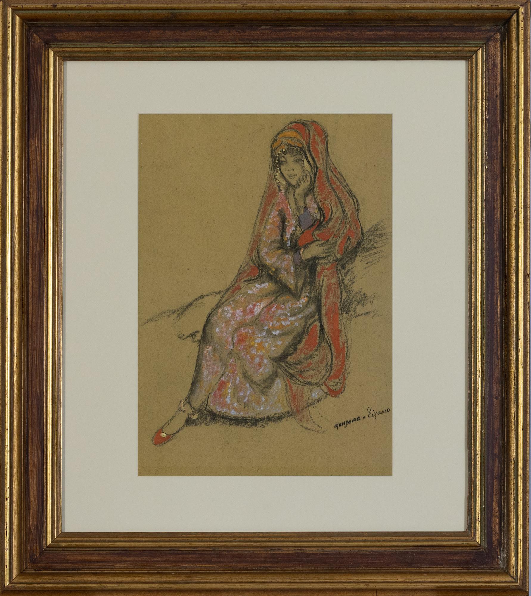 *UK BUYERS WILL PAY AN ADDITIONAL 20% VAT ON TOP OF THE ABOVE PRICE

Young Morrocan Woman by Georges Manzana Pissarro (1871-1961)
Mixed media on paper
43 x 30 cm (16 ⁷/₈ x 11 ³/₄ inches)
Signed lower right, manzana - Pissarro
Executed circa