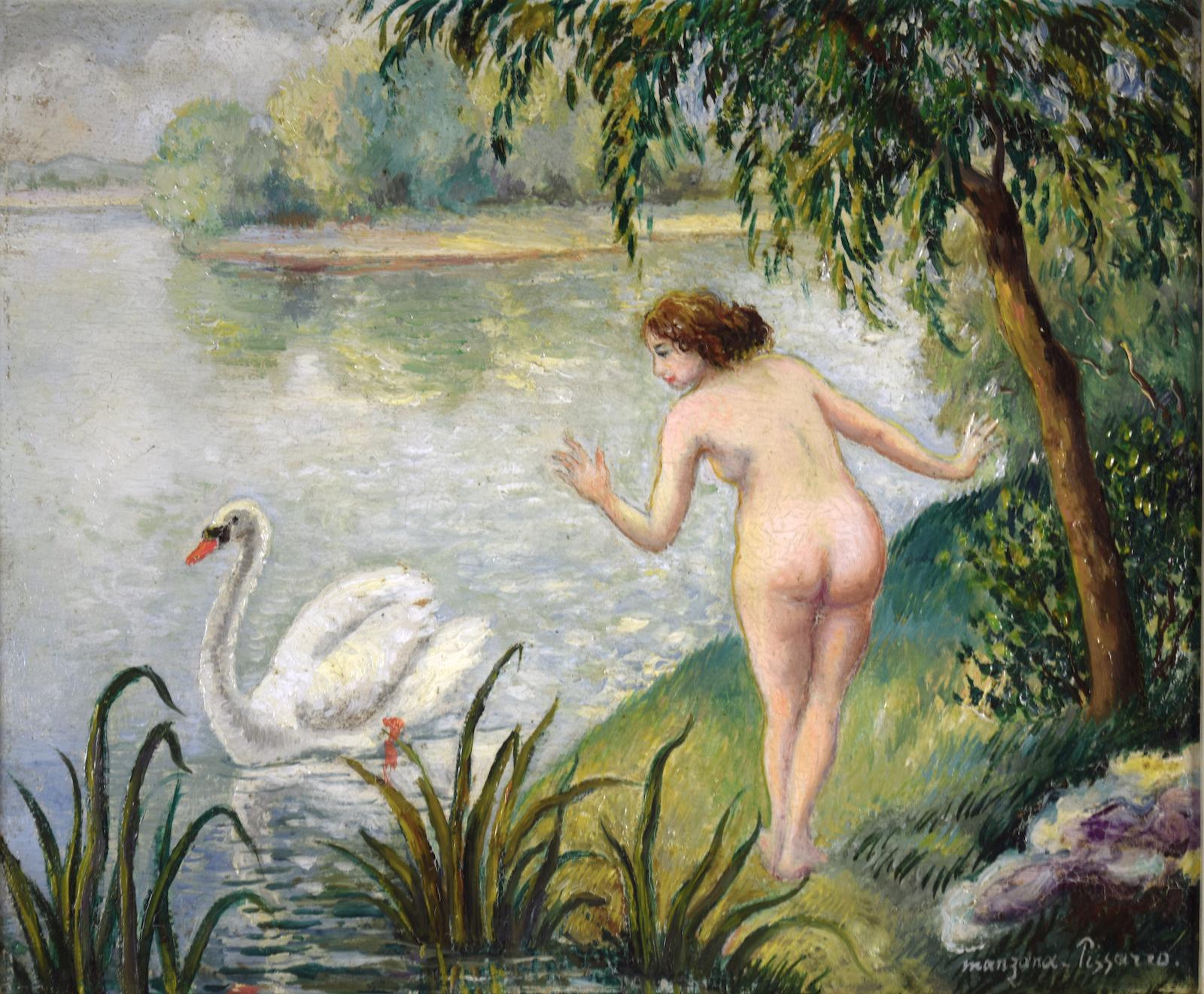 Baigneuses avec cygne by Georges Manzana Pissarro - Nude oil painting