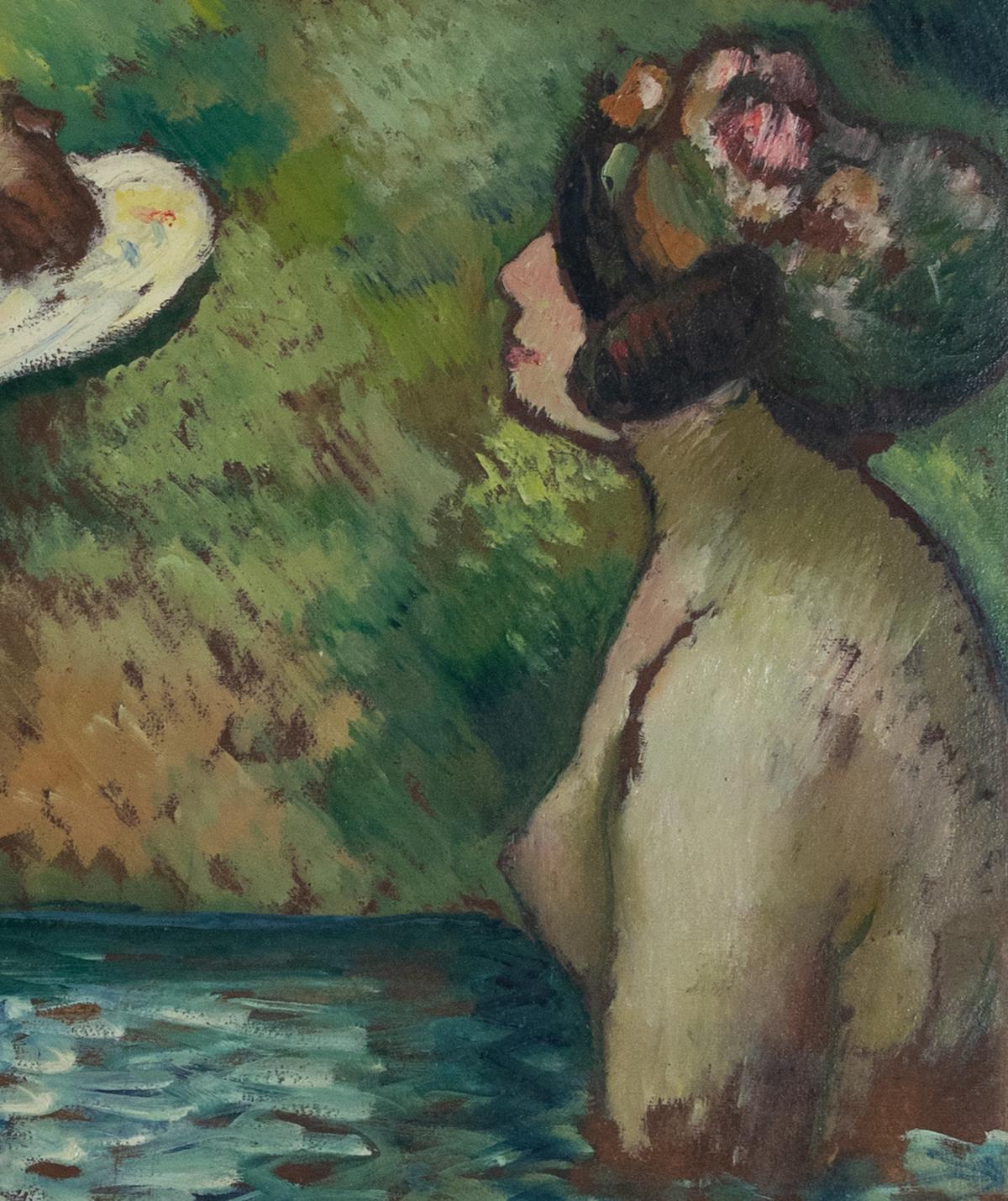 Baigneuses en Bord de Rivière by Georges Manzana Pissarro - Pintura de desnudo - Nude Painting Gris de Georges Henri Manzana Pissarro