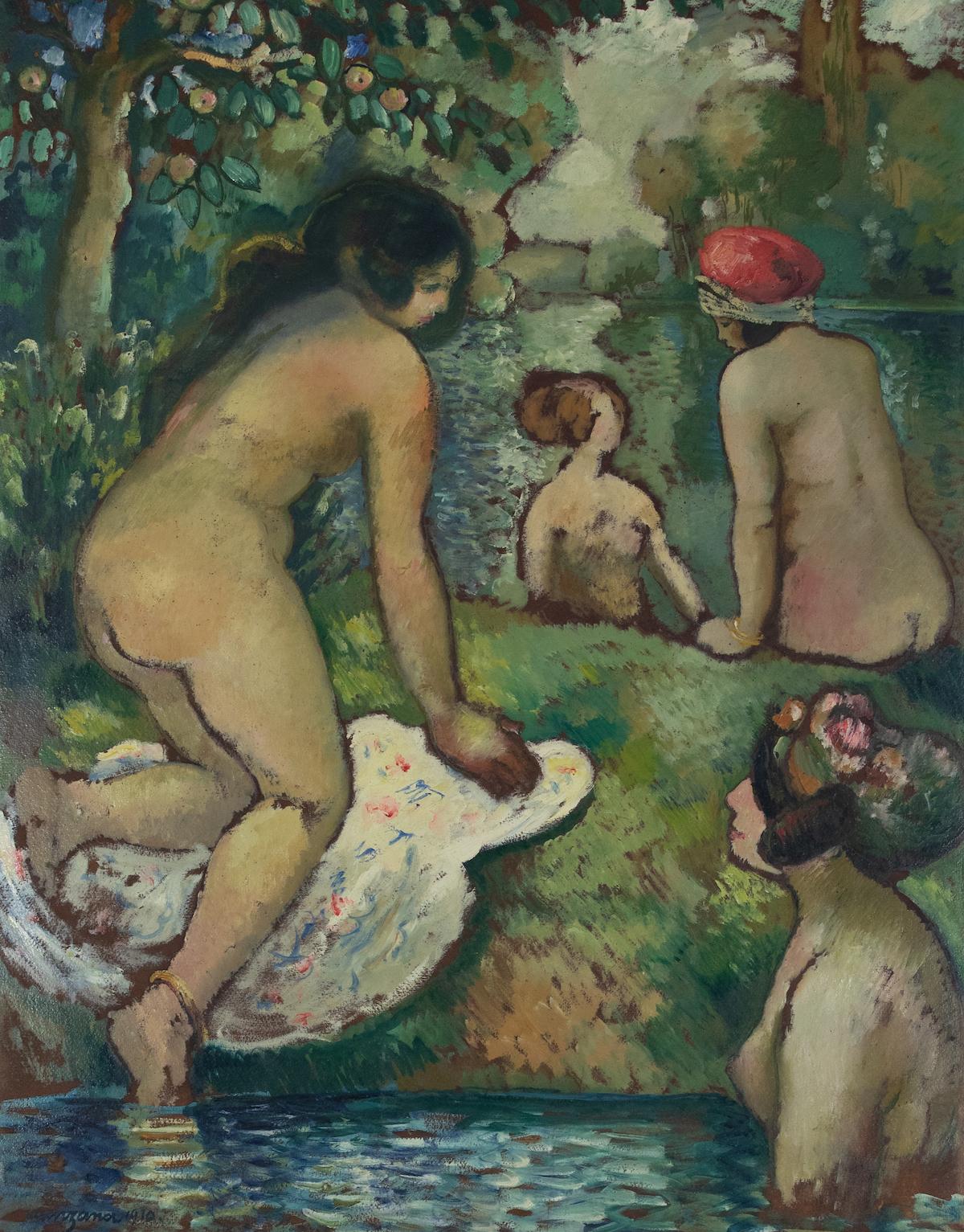 Georges Henri Manzana Pissarro Nude Painting – Baigneuses en Bord de Rivière von Georges Manzana Pissarro - Aktmalerei