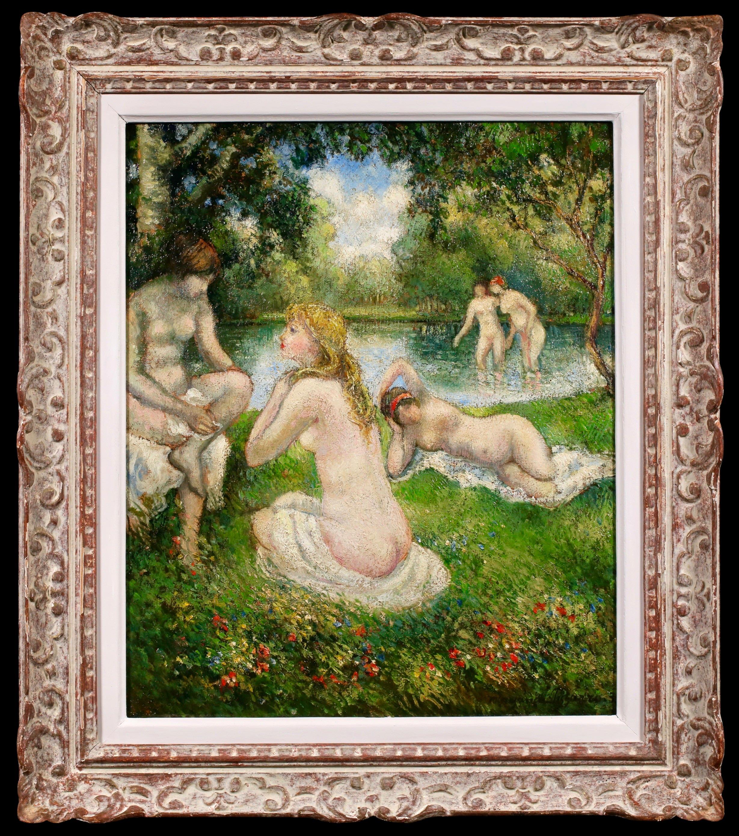 Baigneuses - Desnudos postimpresionistas en óleo de paisaje de Georges Pissarro