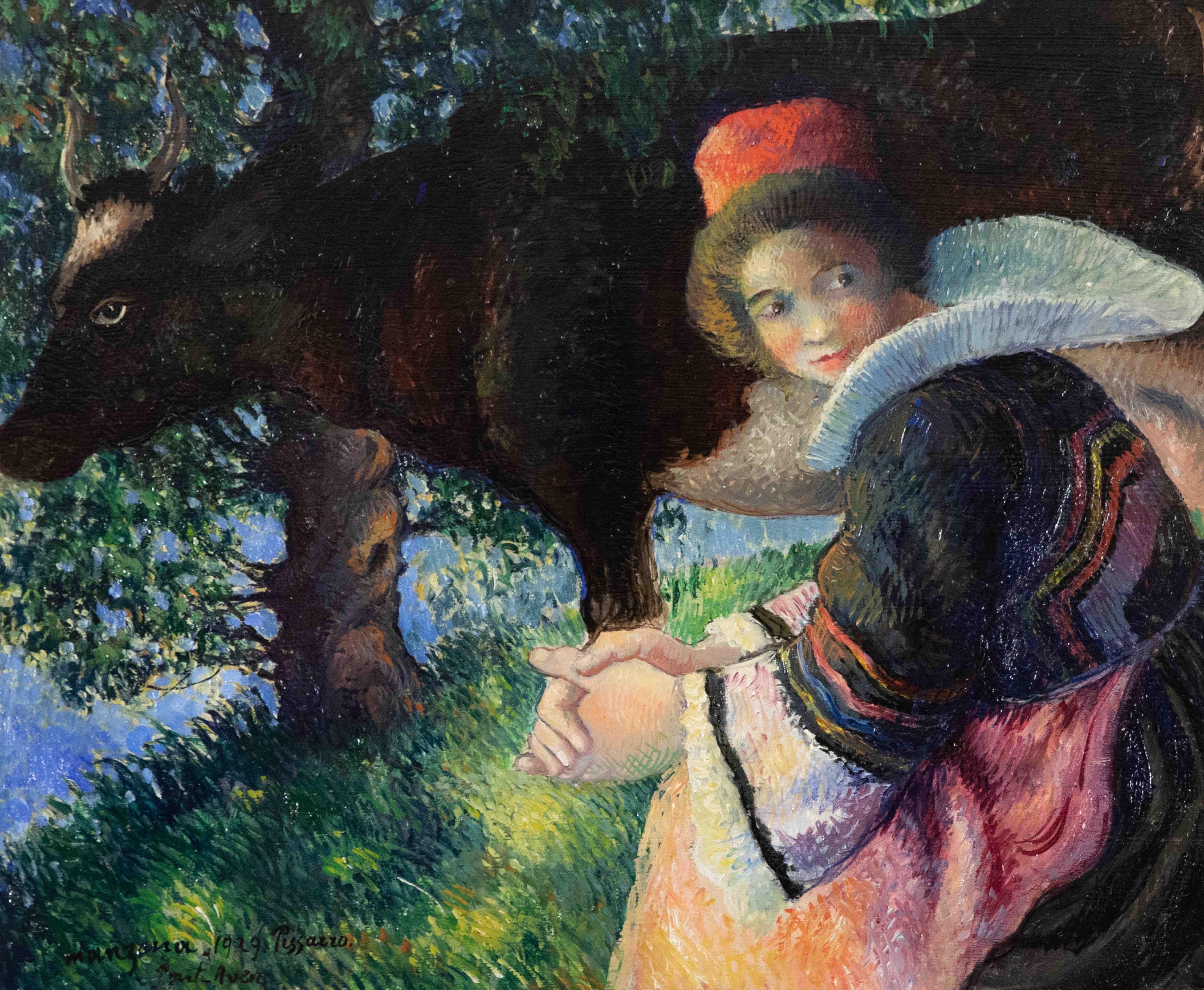 Georges Henri Manzana Pissarro Portrait Painting - Bretonne à la Vache by Georges Manzana Pissarro - Oil on panel