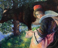 Bretonne la Vache par Georges Manzana Pissarro - Huile sur panneau