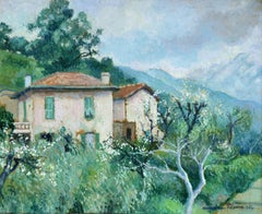 Carei - Menton - Huile du 20e siècle, Maison dans un paysage de montagne par G H M Pissarro