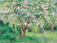 Vintage Cerisier en Fleurs by Georges Manzana Pissarro - Landscape oil painting