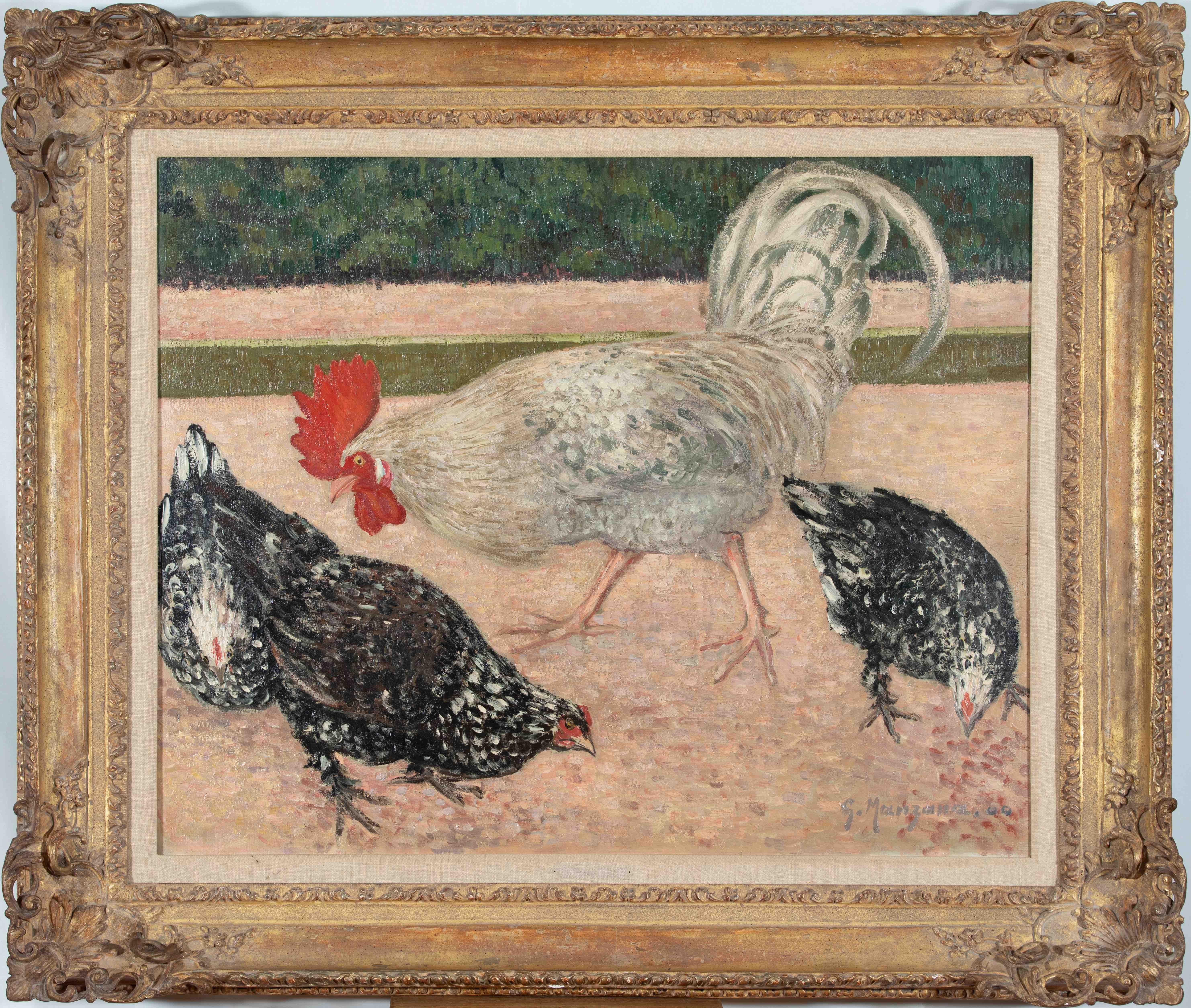 Coq et poules von Georges Manzana Pissarro – Tier, Ölgemälde – Painting von Georges Henri Manzana Pissarro