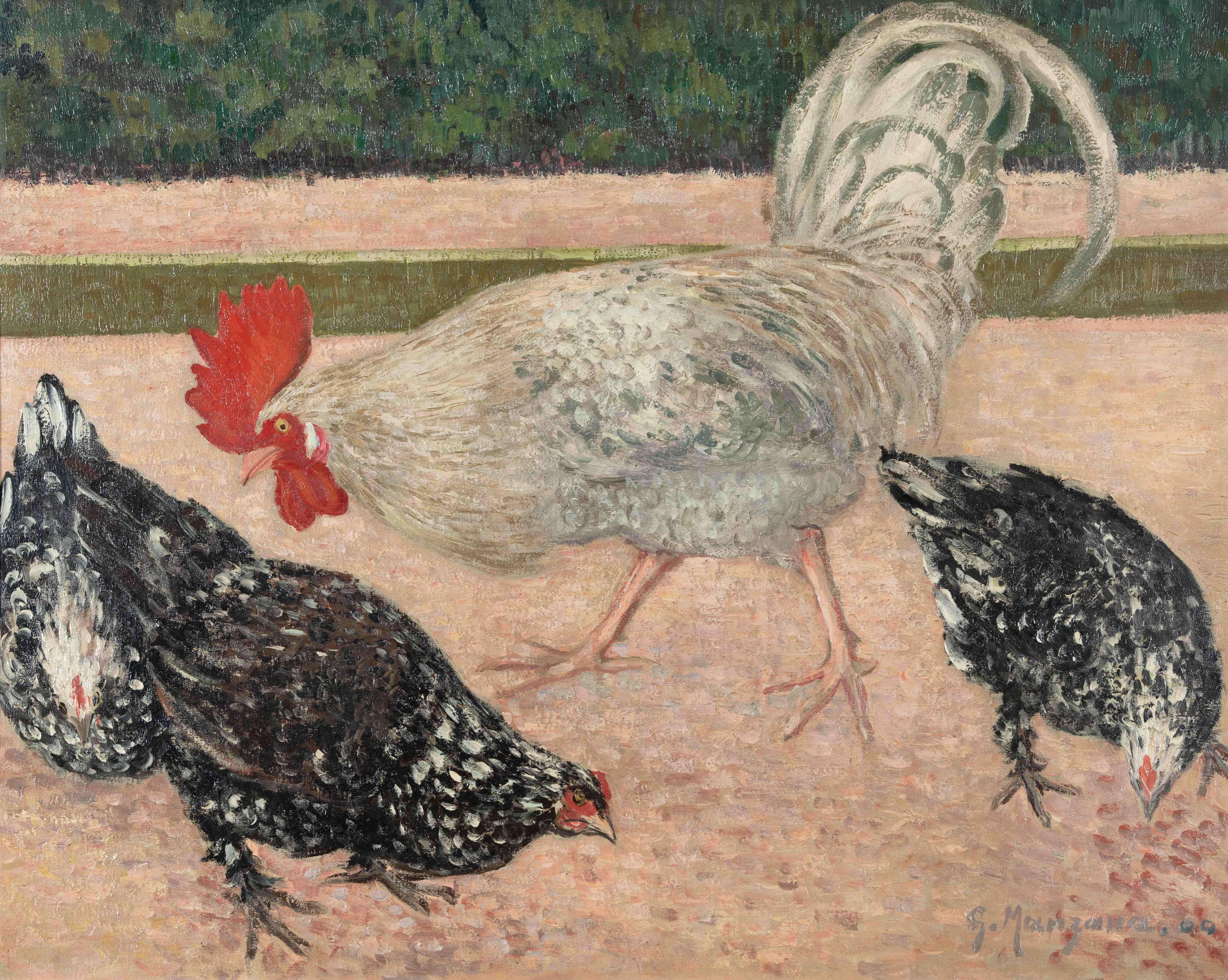 Georges Henri Manzana Pissarro Animal Painting - Coq et poules by Georges Manzana Pissarro - Animal, oil painting