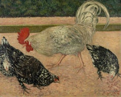 Antique Coq et poules by Georges Manzana Pissarro - Animal painting
