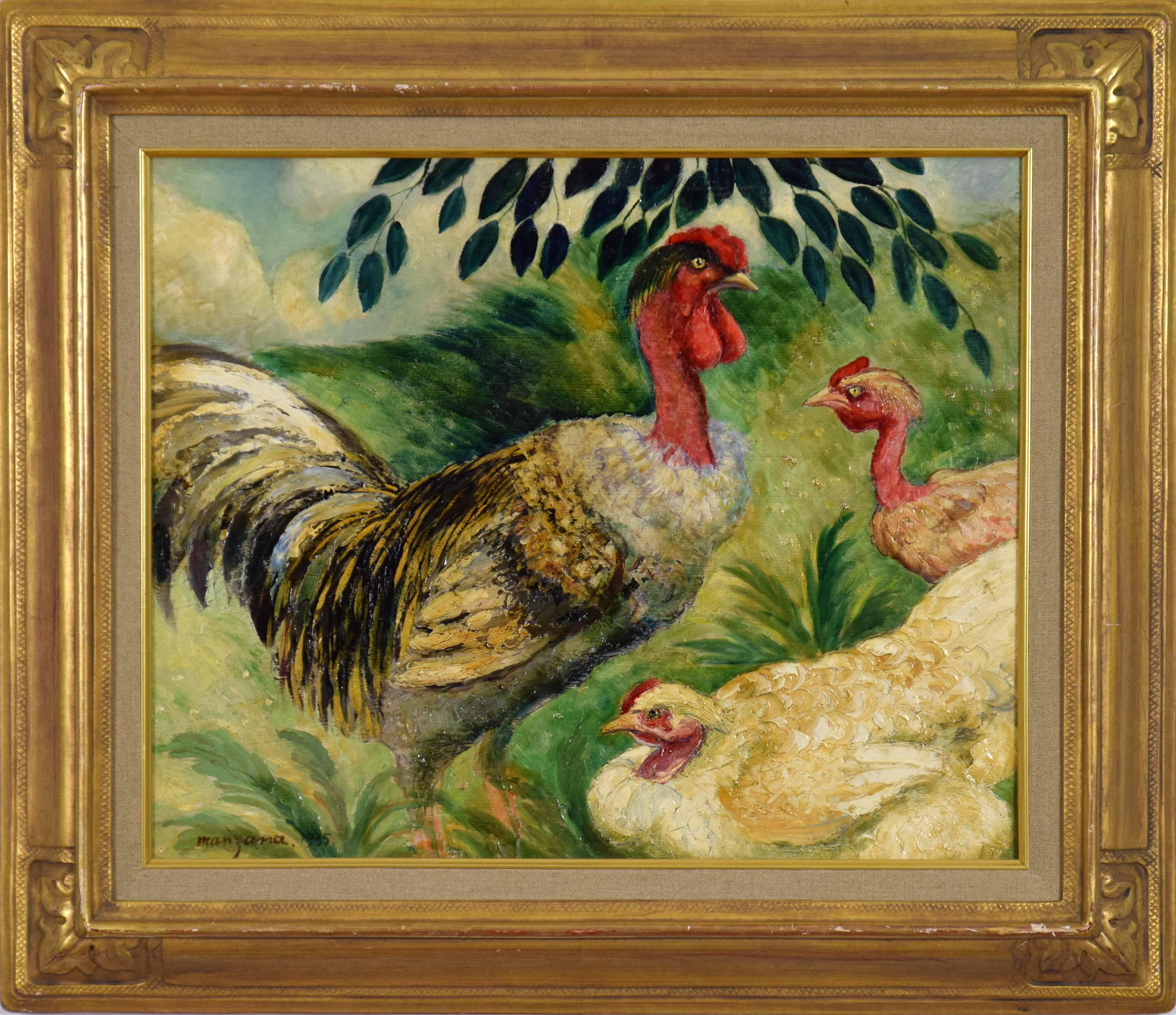 Cou nu et ses poules von Georges Manzana Pissarro - Tiergemälde – Painting von Georges Henri Manzana Pissarro