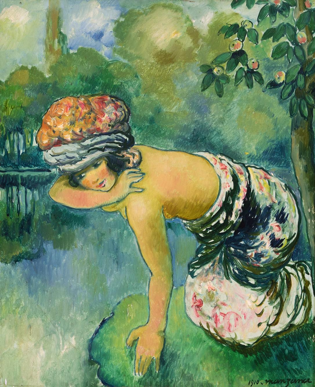 Georges Henri Manzana Pissarro Figurative Painting - Jeune femme à la rivière by Georges Manzana Pissarro - Nude painting