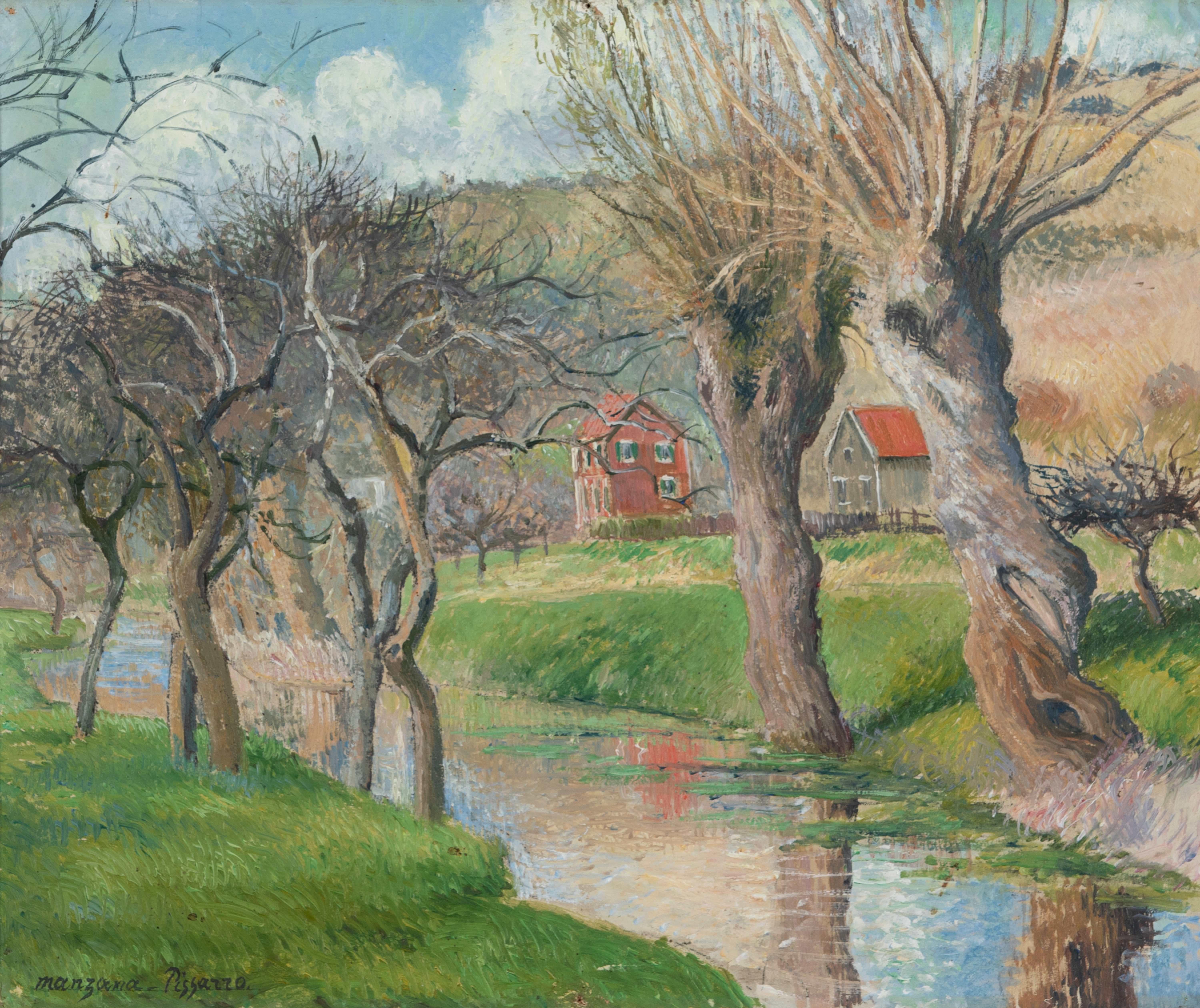 Georges Henri Manzana Pissarro Landscape Painting - La Petite Rivière Vezillon by Georges Manzana Pissarro - River scene painting
