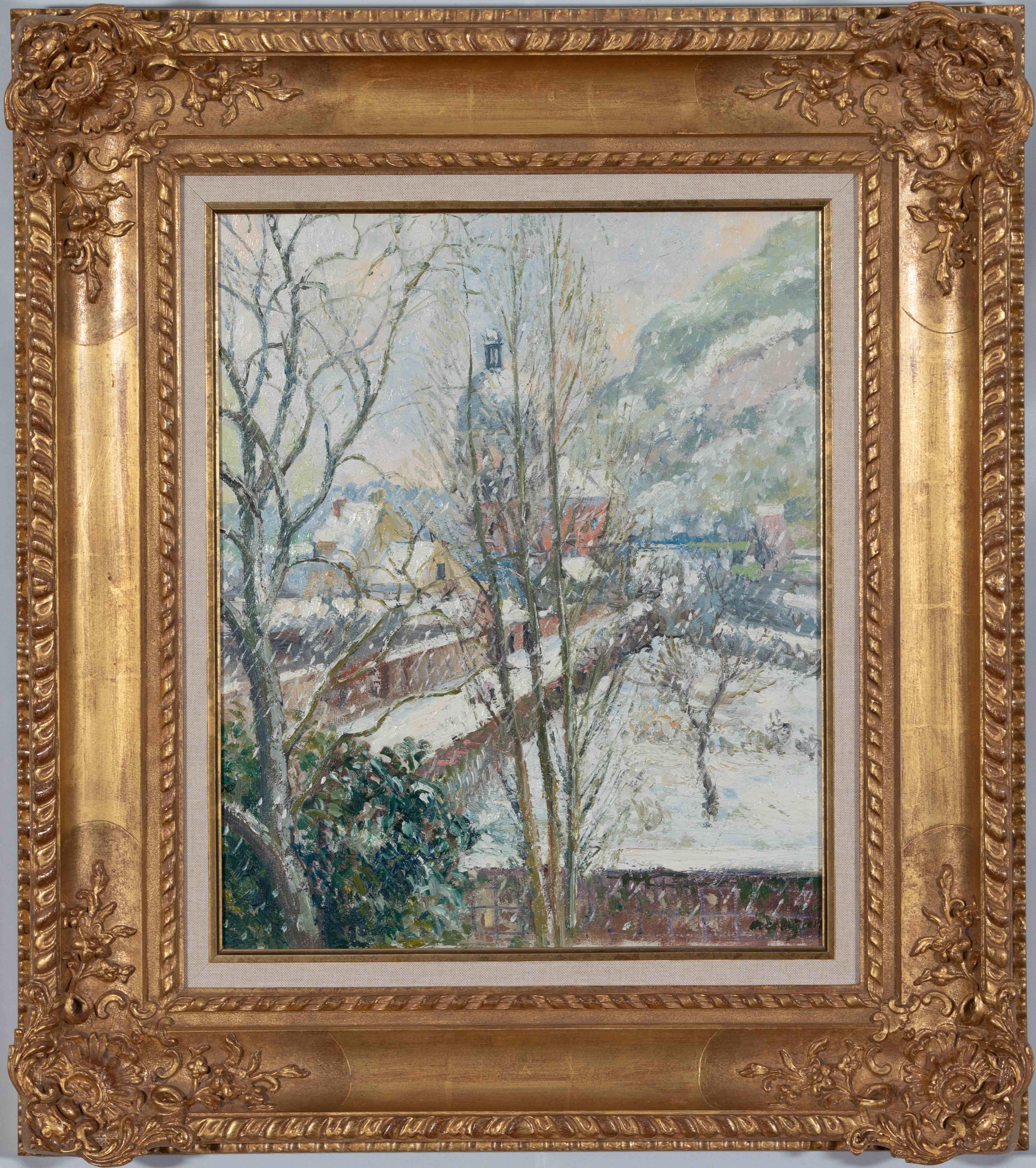 Les Andelys sous la Neige de Georges Manzana Pissarro - Peinture de neige - Painting de Georges Henri Manzana Pissarro