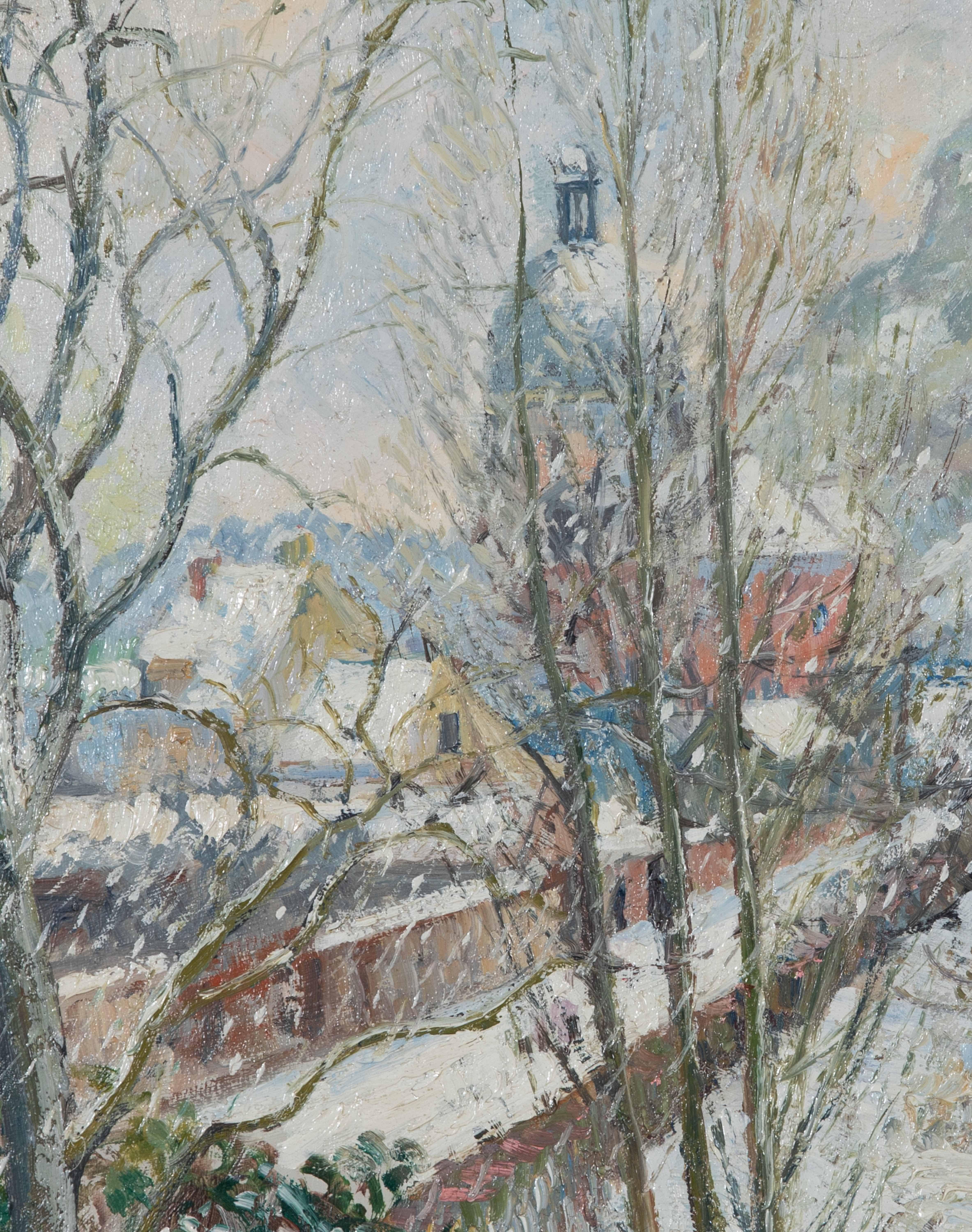 Les Andelys sous la Neige by Georges Manzana Pissarro - Snow painting - Gray Landscape Painting by Georges Henri Manzana Pissarro