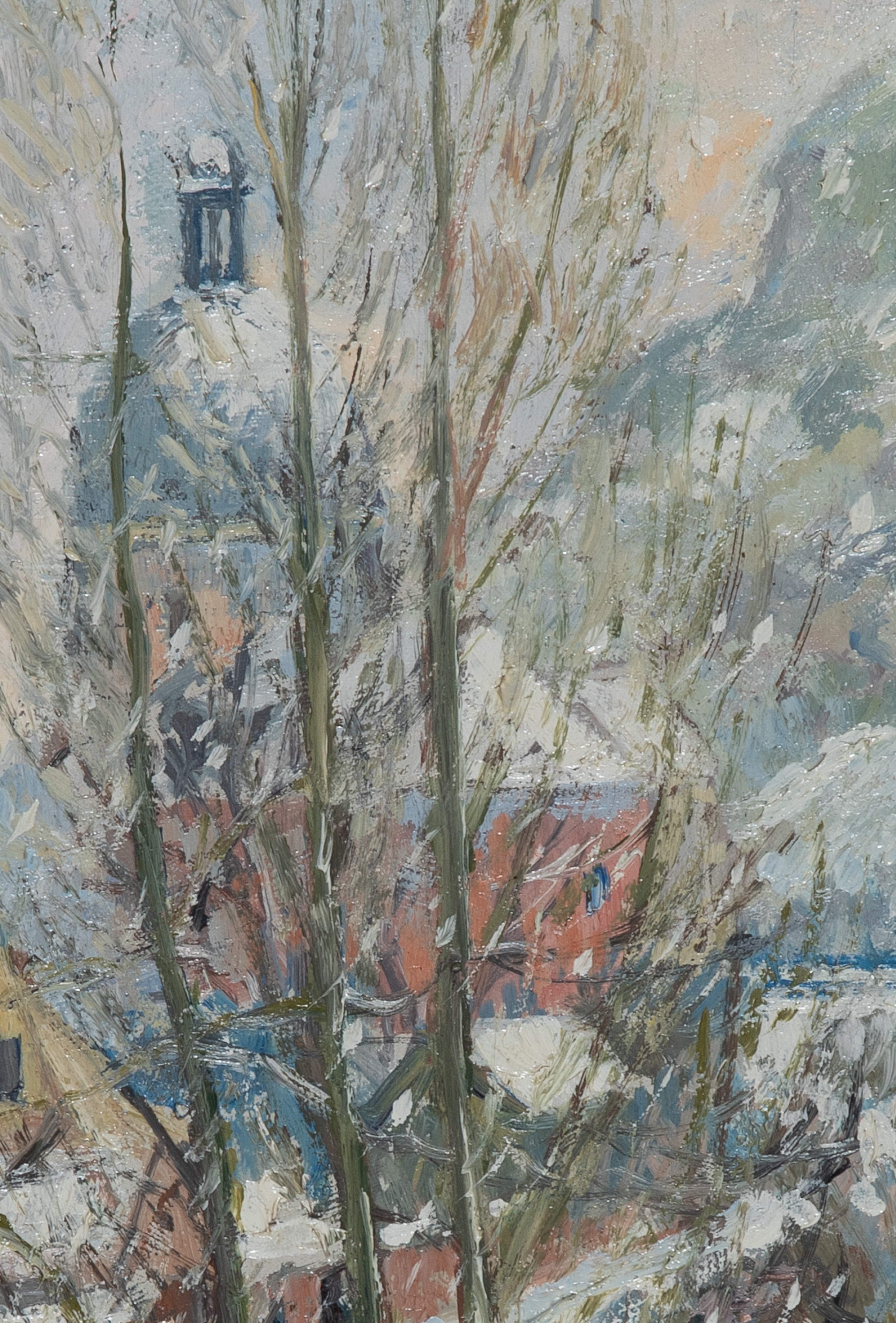 Les Andelys sous la Neige par Georges Manzana Pissarro (1871-1961)
Huile sur carton
46 x 38 cm (18 ¹/₈ x 15 pouces)
Signé en bas à droite, Manzana
Exécuté vers 1895

Peinte du vivant de Camille Pissarro, cette œuvre est très rare.

Cette œuvre est