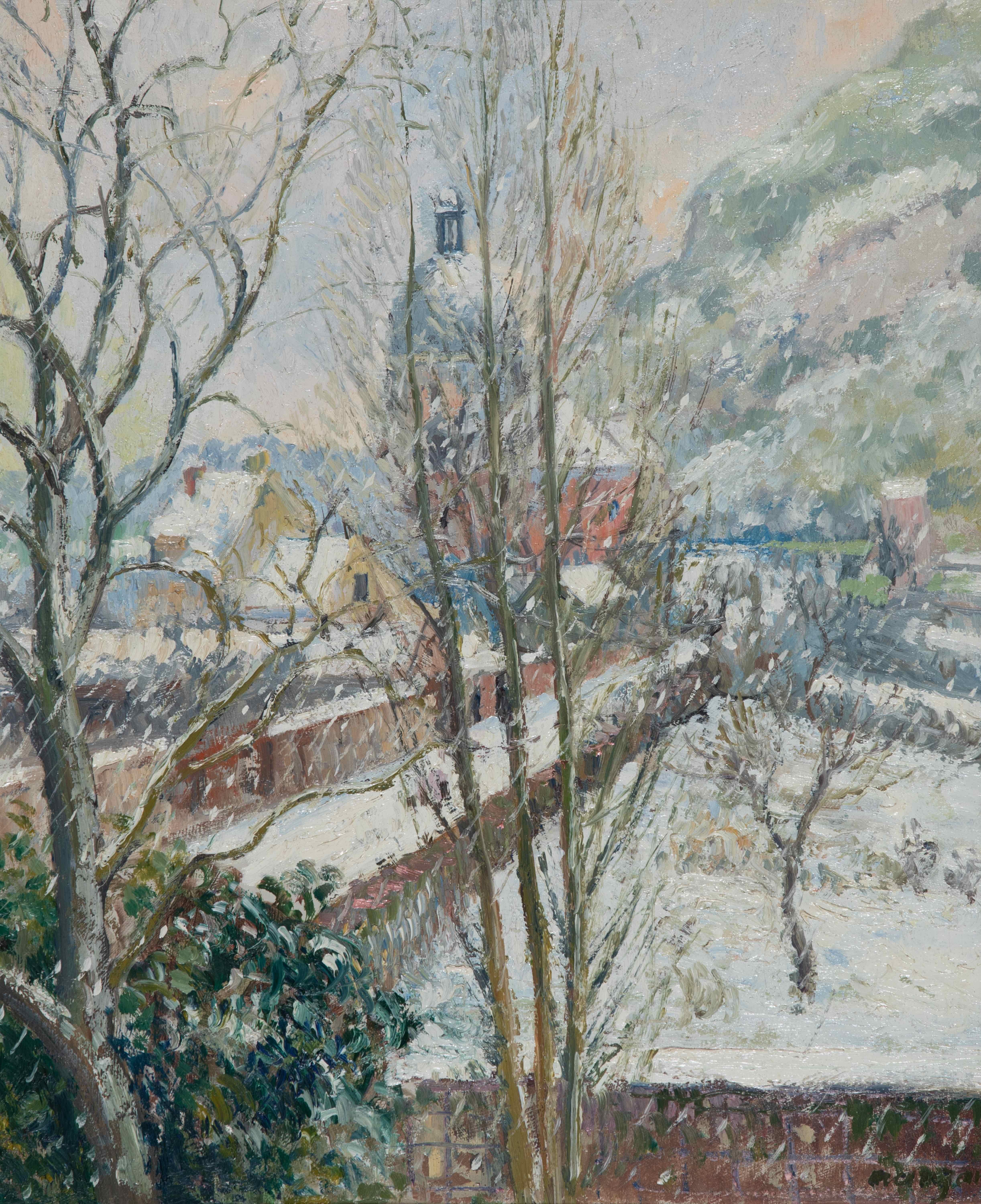 Georges Henri Manzana Pissarro Landscape Painting – Les Andelys sous la Neige von Georges Manzana Pissarro – Schneemalerei