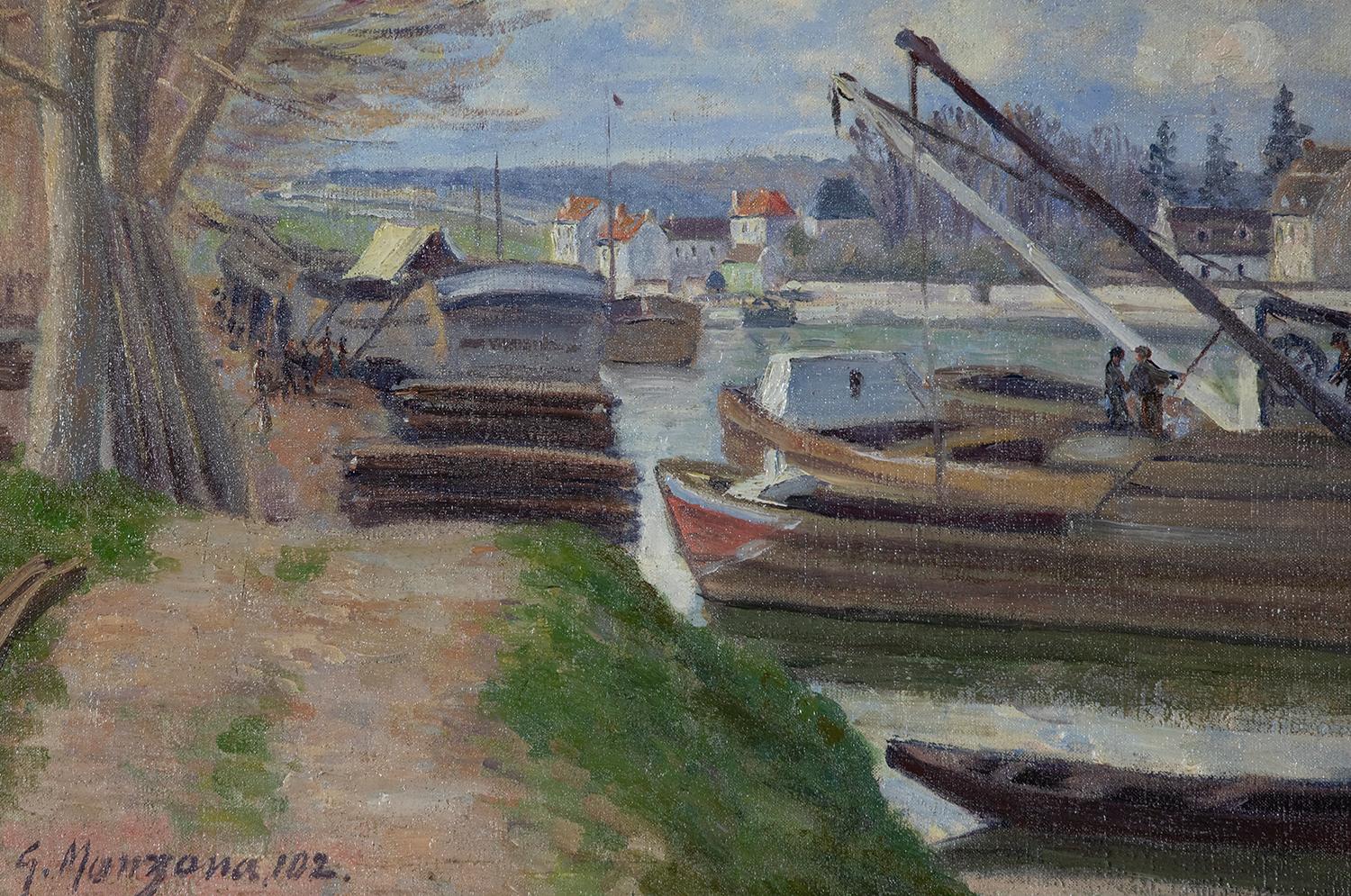 Péniches sur le Loing by Georges Manzana Pissarro (1871-1961)
Oil on canvas
54 x 65 cm (21 ¼ x 25 ½ inches)
Signed and dated lower left, G. Manzana 1902

This work is accompanied by a certificate of authenticity from Lélia Pissarro.

Provenance: