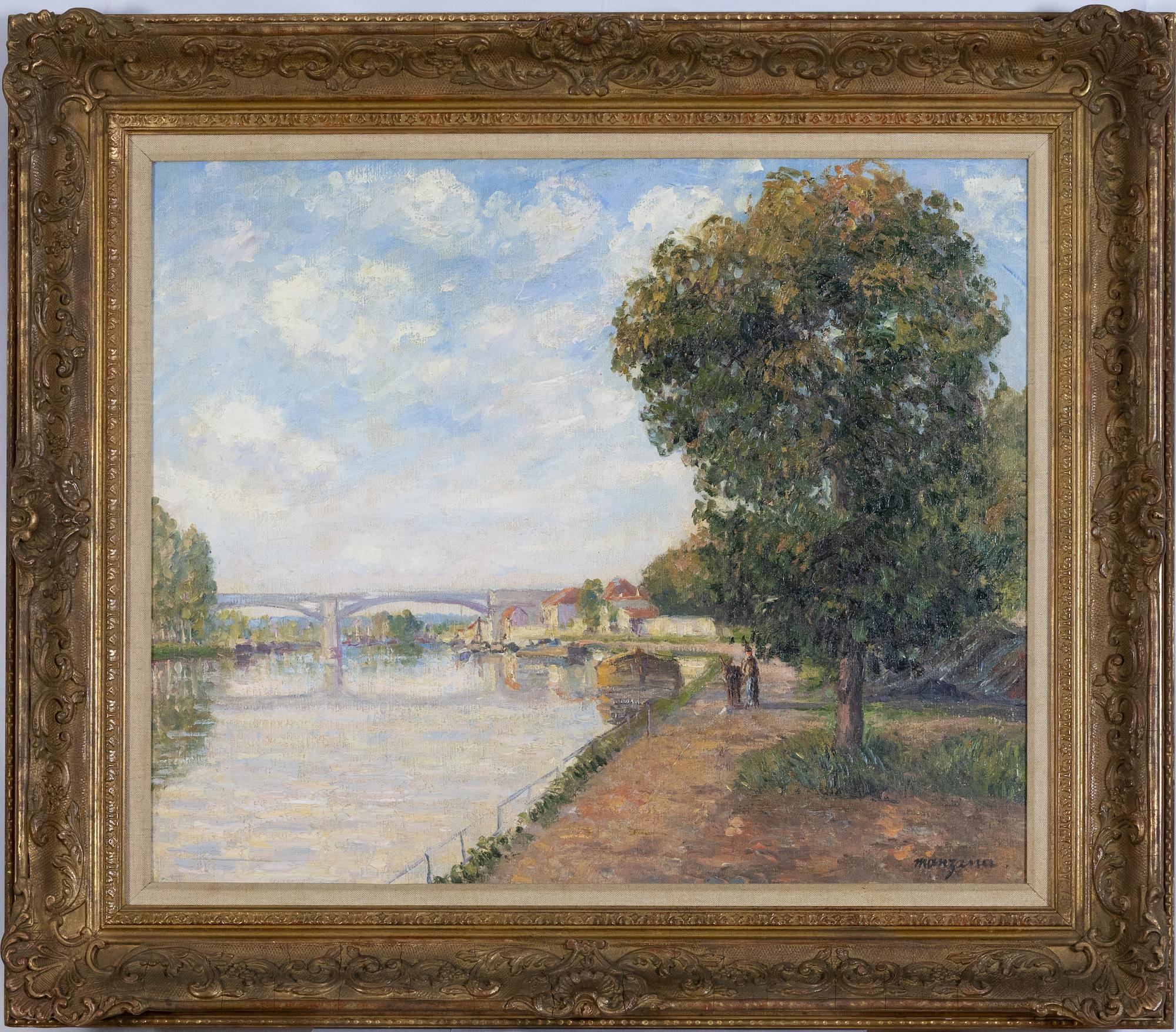 Pont du Chemin de Fer à Moret by Georges Manzana Pissarro - River scene - Painting by Georges Henri Manzana Pissarro