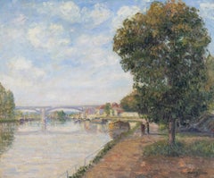 Antique Pont du Chemin de Fer à Moret by Georges Manzana Pissarro - River scene