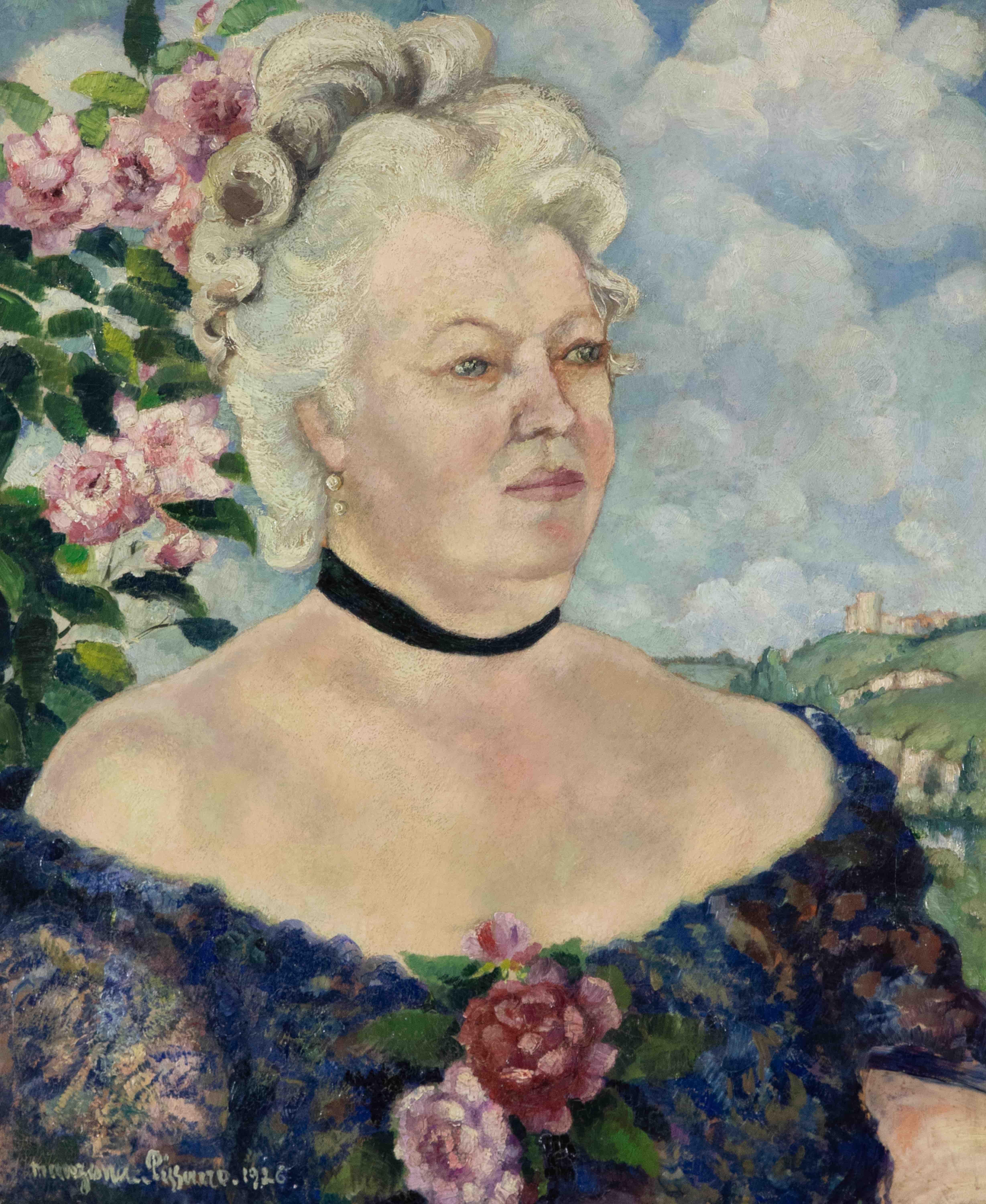 Portrait de Femme sur Fond de Paysage et de Roses by Georges Manzana Pissarro 
