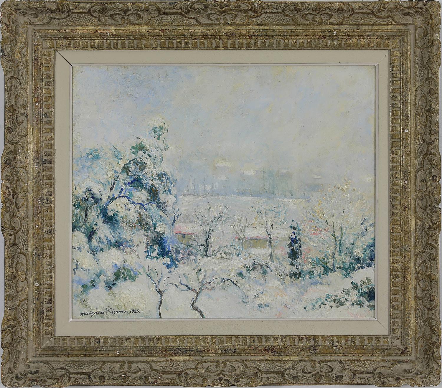 Georges Henri Manzana Pissarro Landscape Painting - Snow painting by Georges Manzana Pissarro titled Vue de Menton Enneigée, 1955