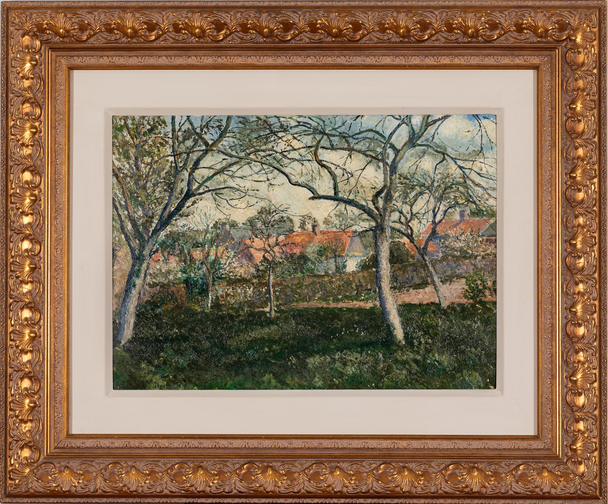 Toits Rouges à Menton by Georges Manzana Pissarro - Landscape oil painting - Painting by Georges Henri Manzana Pissarro