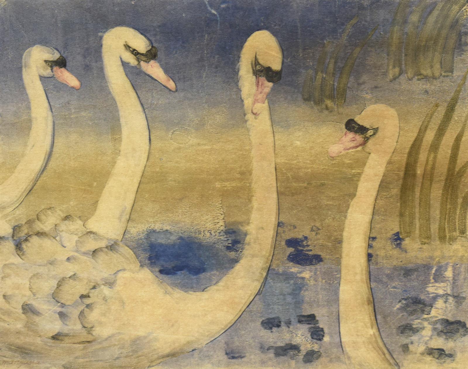 Les cygnes von Georges Manzana Pissarro  Monotypie mit Tiermotiv 