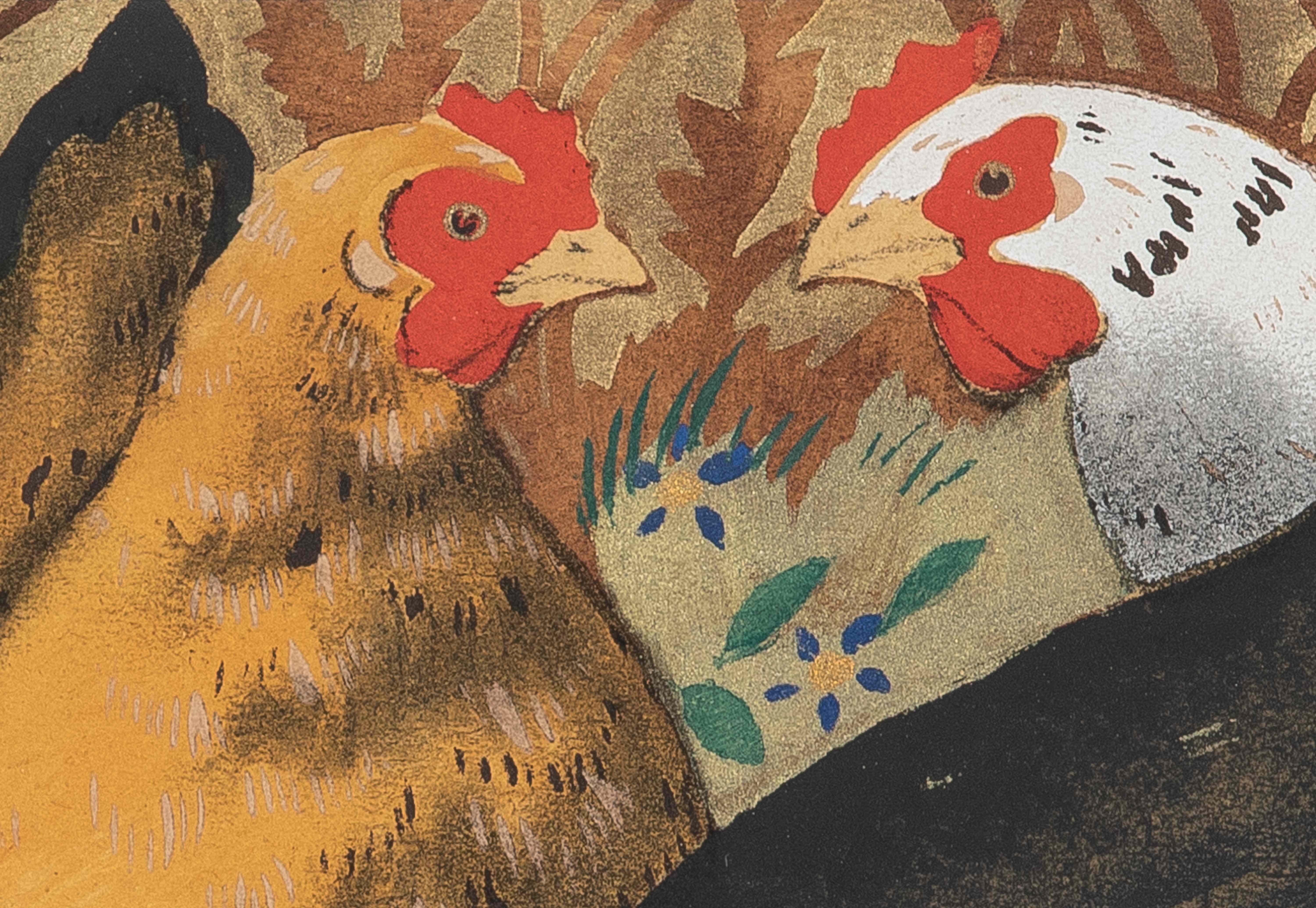 Les poules von Georges Manzana Pissarro – Schablone mit Bleistift (Braun), Animal Print, von Georges Henri Manzana Pissarro