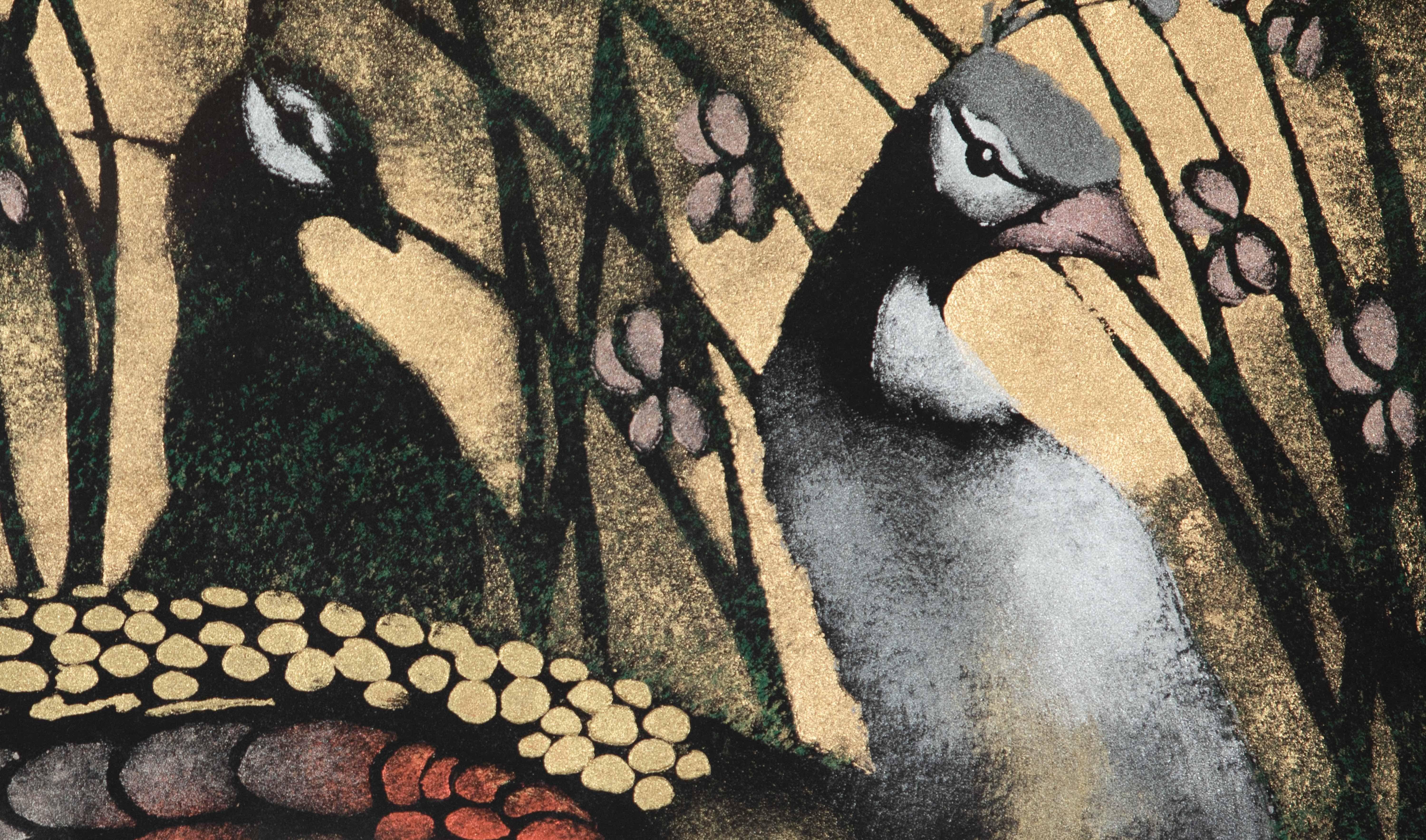 Pavos reales de Georges Manzana Pissarro - Animal pochoir - Animal Print Negro de Georges Henri Manzana Pissarro