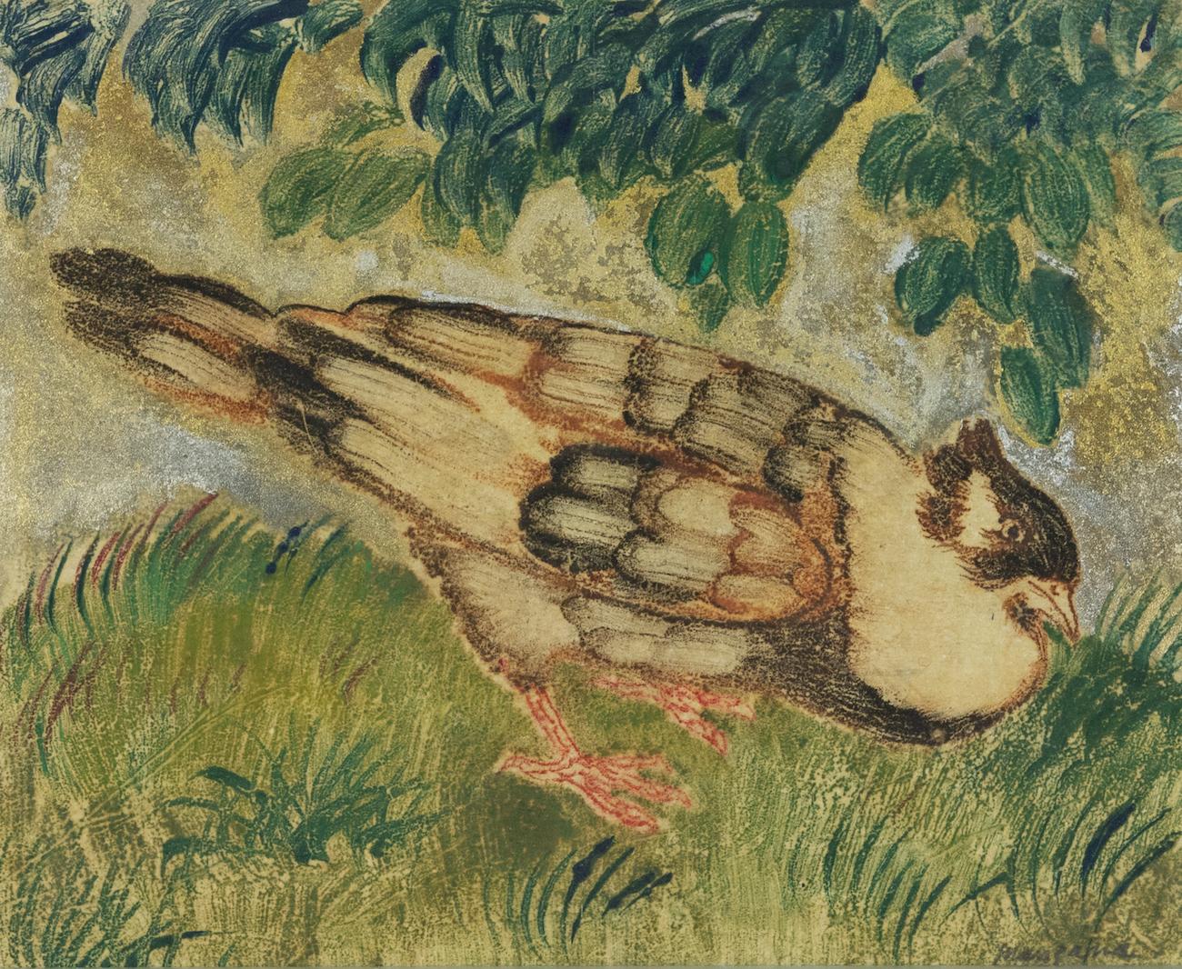 Georges Henri Manzana Pissarro Animal Print – Procede von Georges Manzana Pissarro - Monotypie eines Vogels