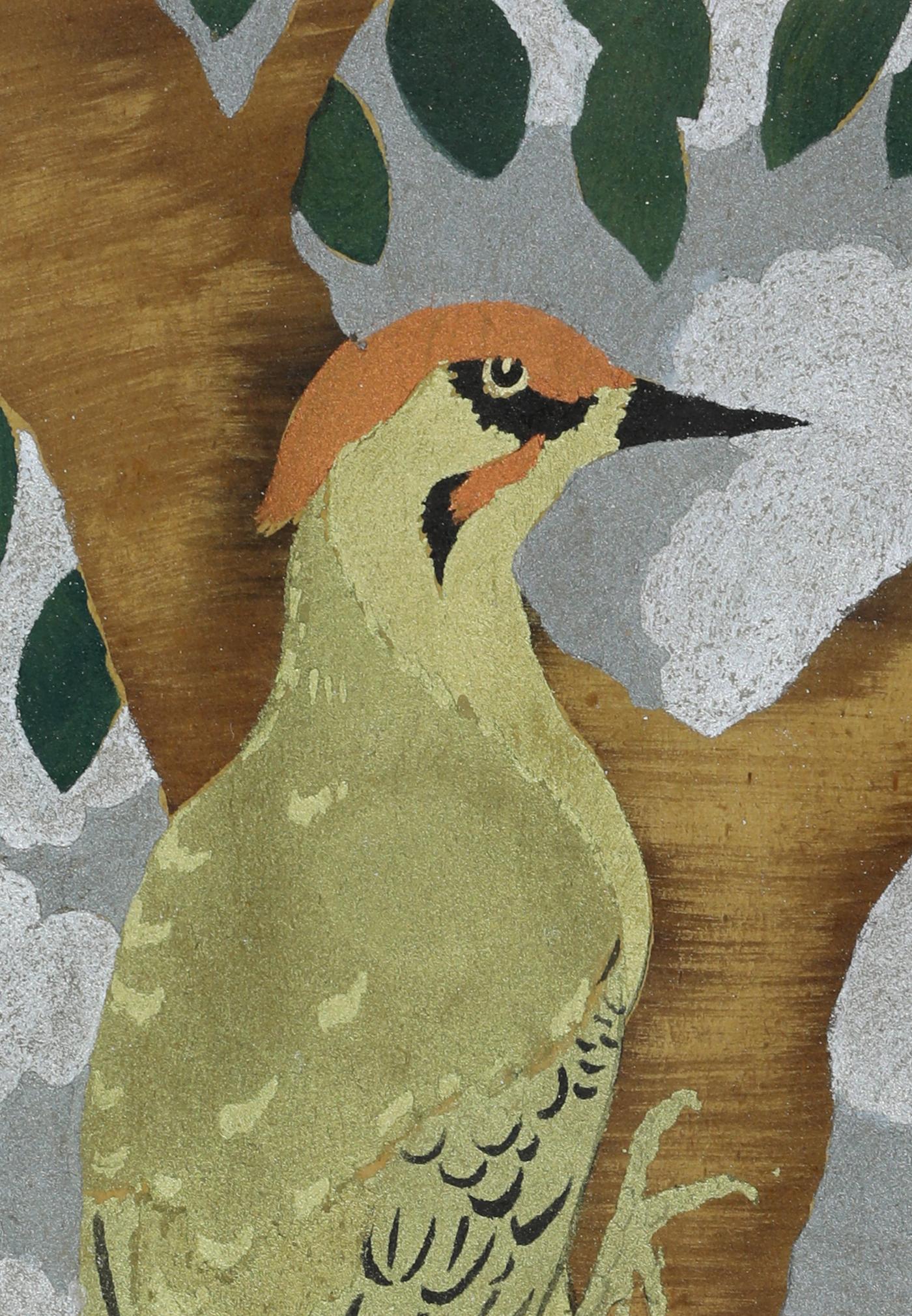 The Green Woodpecker de Georges Manzana Pissarro - Pochoir à pochoir animal - Post-impressionnisme Print par Georges Henri Manzana Pissarro
