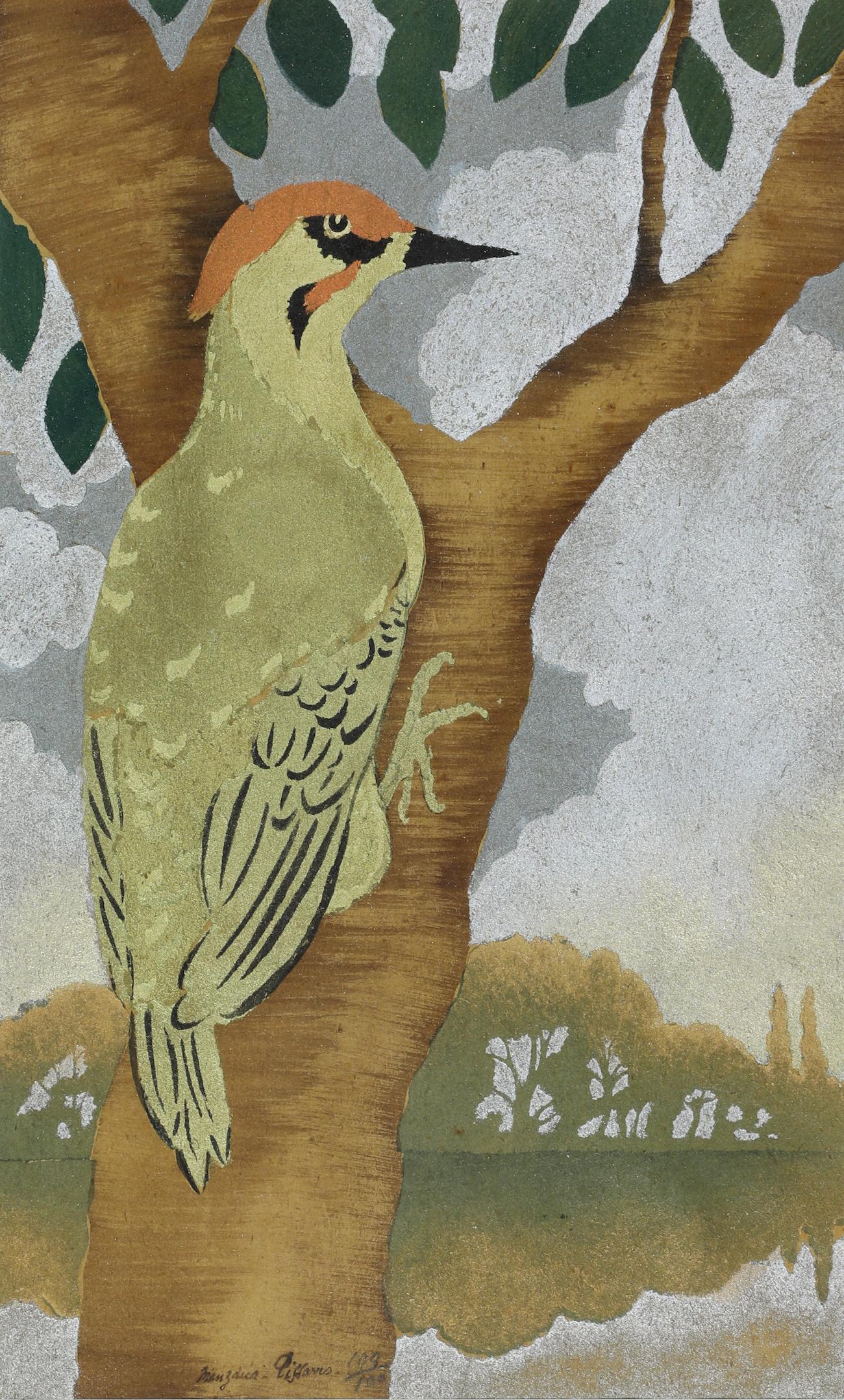 Georges Henri Manzana Pissarro Figurative Print – The Green Woodpecker von Georges Manzana Pissarro – Tierschablone