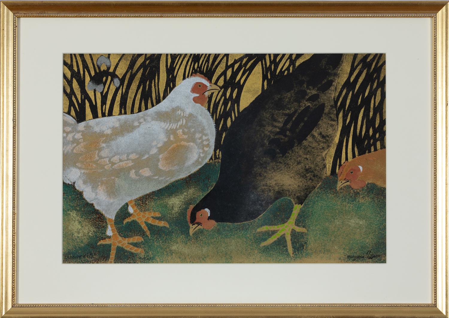 Trois Hens par Georges Manzana Pissarro - Pochoir animal - Print de Georges Henri Manzana Pissarro