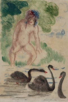 Woman with Black Swans by Georges Manzana Pissarro - Monotype
