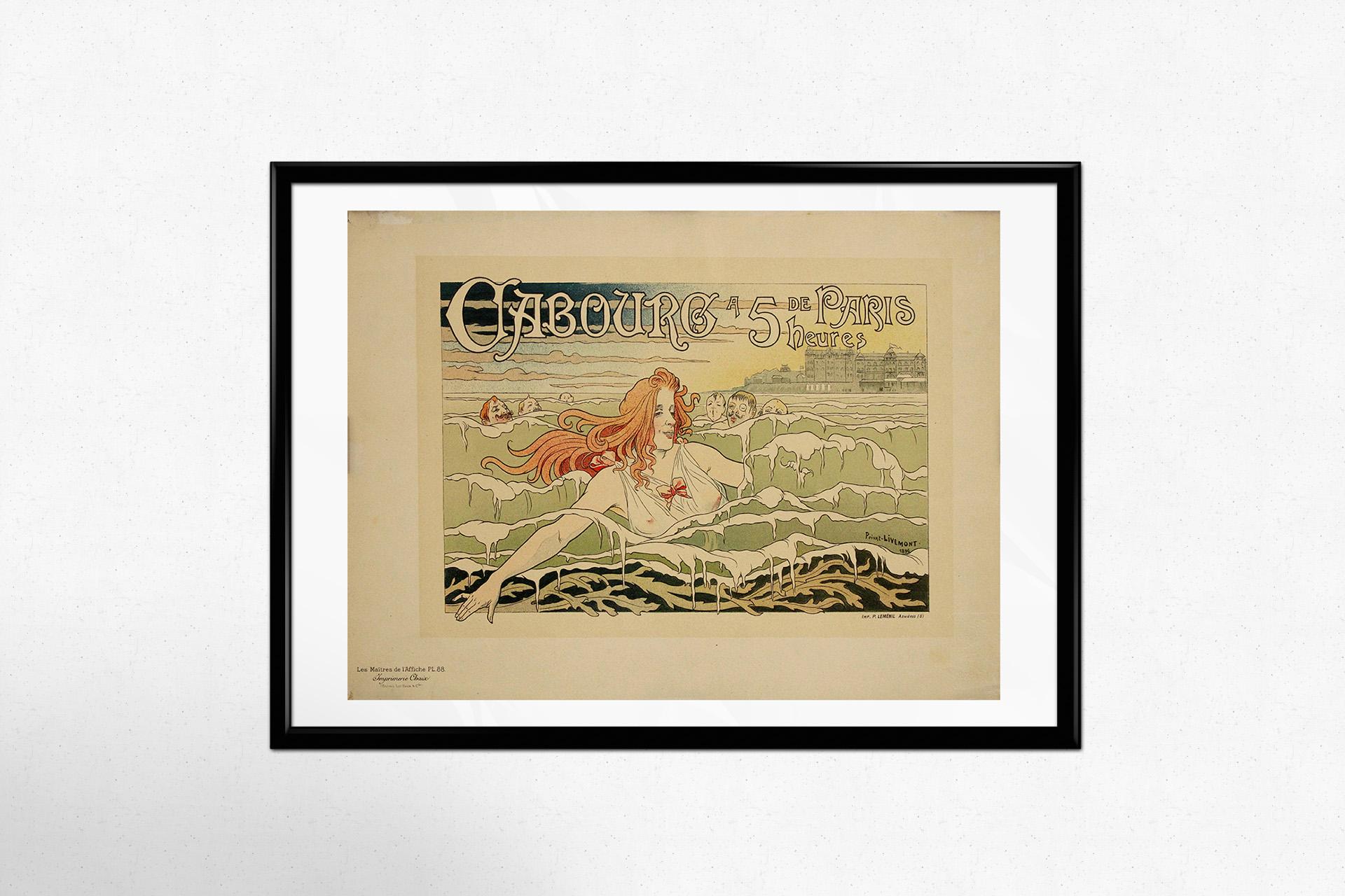 Il manifesto originale del 1896 Cabourg à 5 heures de Paris di Privat-Livemont, parte della serie Les Maîtres de l'Affiche (Plate 88), è una splendida rappresentazione dell'eleganza e dell'innovazione artistica della Belle Époque. Commissionato per