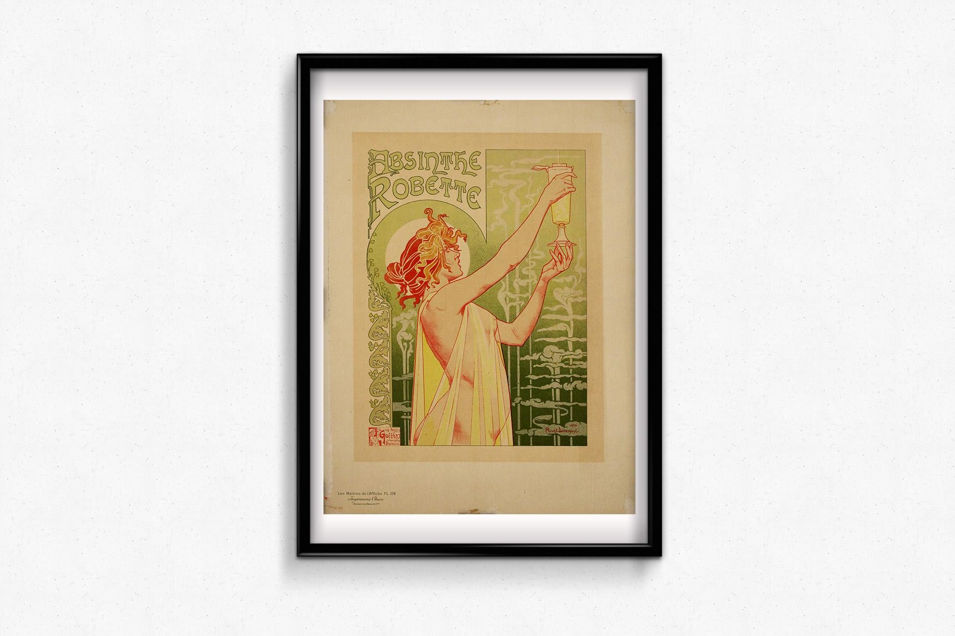 El cartel original de 1896 de Privat-Livemont para Absinthe Robette es uno de los ejemplos más emblemáticos del movimiento Art Nouveau y un testimonio de la edad de oro del arte publicitario. Incluido en la prestigiosa serie Les Maîtres de l'Affiche