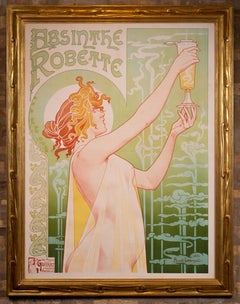 Antique ABSINTHE ROBETTE, Framed Color Lithograph, 1896.
