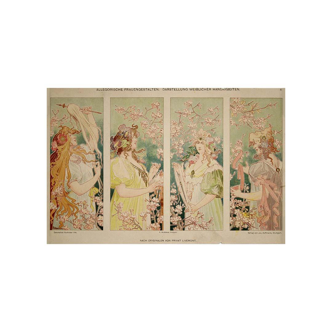 Allegorische Frauengestalten CIRCA 1900 Originaldruck von Privat-Livemont – Print von Georges Henri Privat-Livemont
