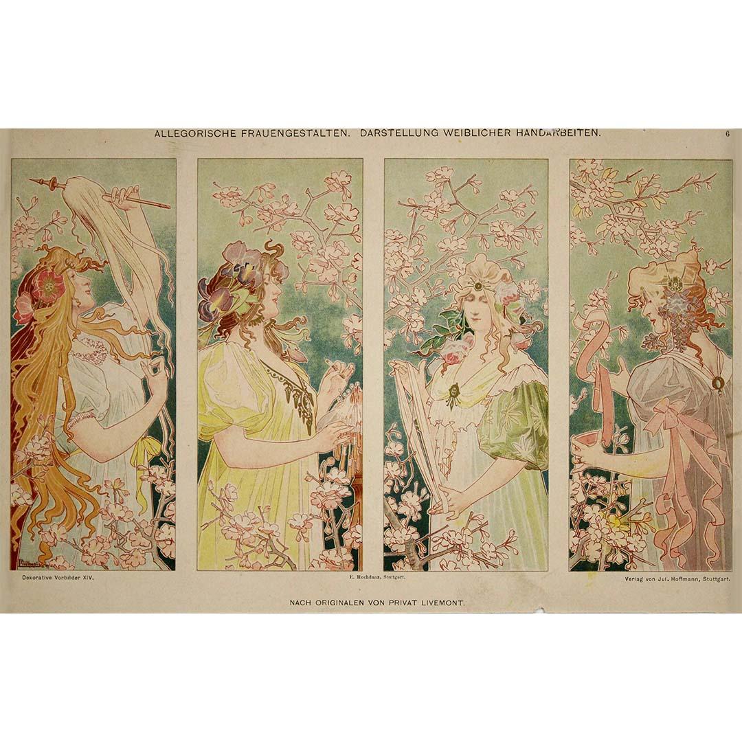 Allegorische Frauengestalten Circa 1900 Original print by Privat-Livemont