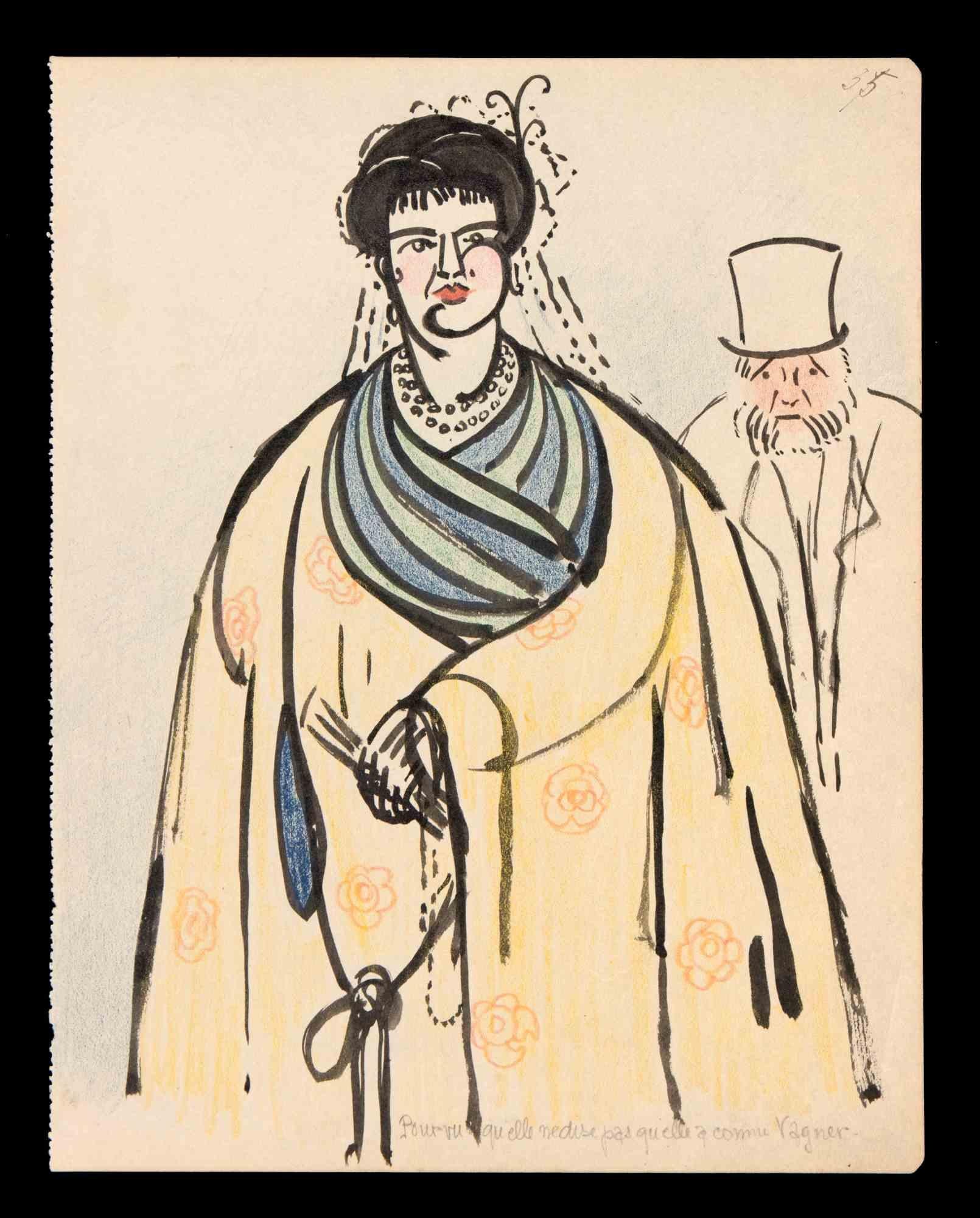 Madame et Monsieur - Originalzeichnung von George-Henri Tribout - 1940 – Mixed Media Art von Georges-Henri Tribout